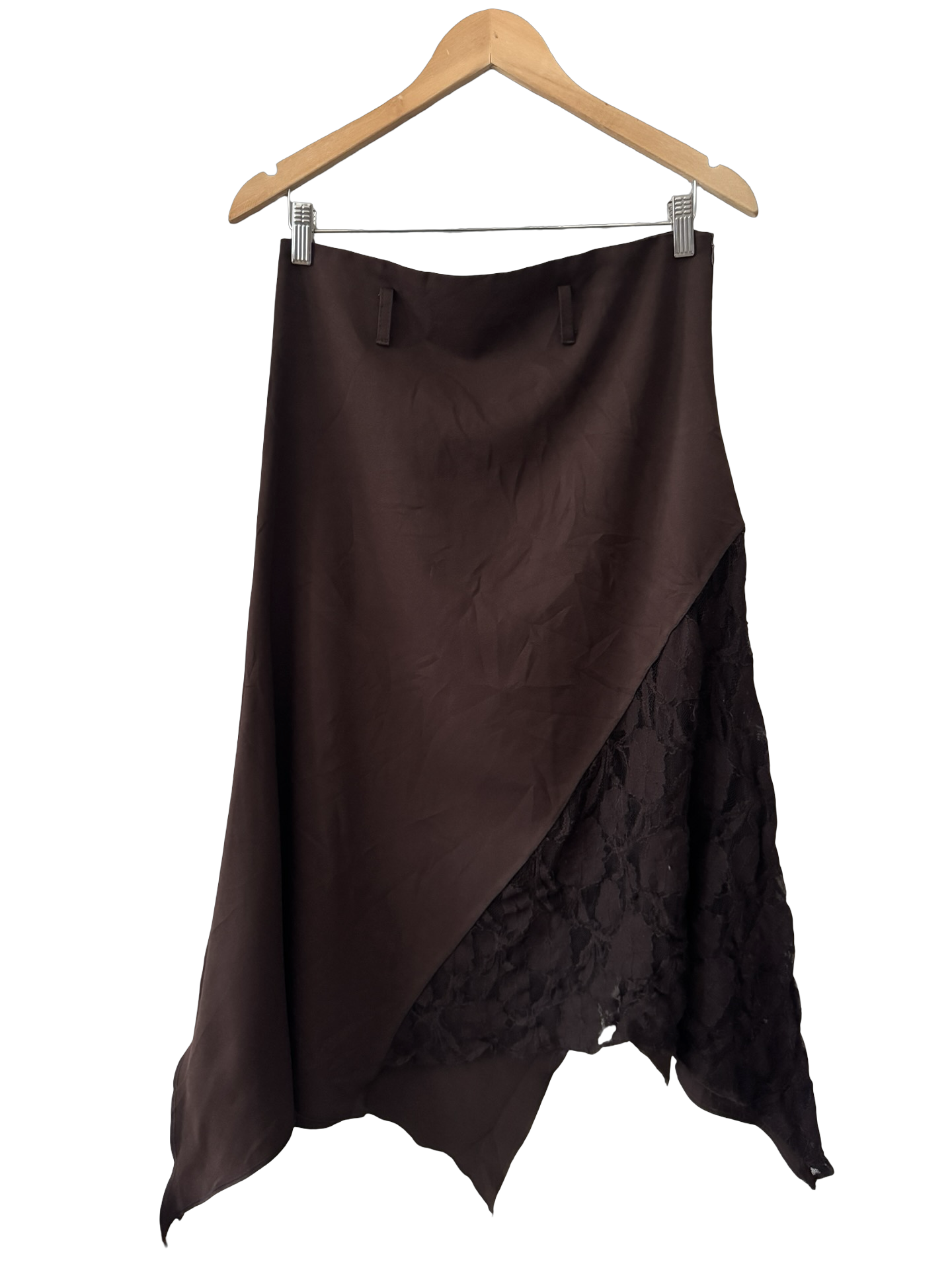Vintage 90s French Bordeaux Lace Handkerchief Midi Skirt (S-M)