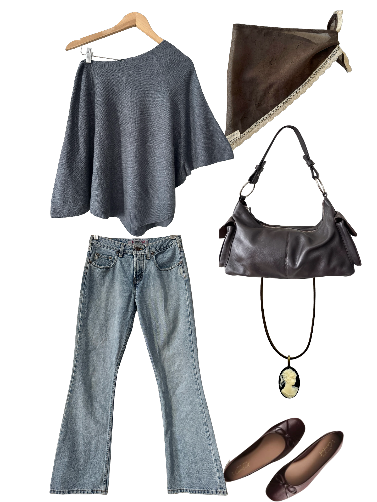 Vintage Y2K Slate Gray Cape Sleeve Knit Top (S/M)