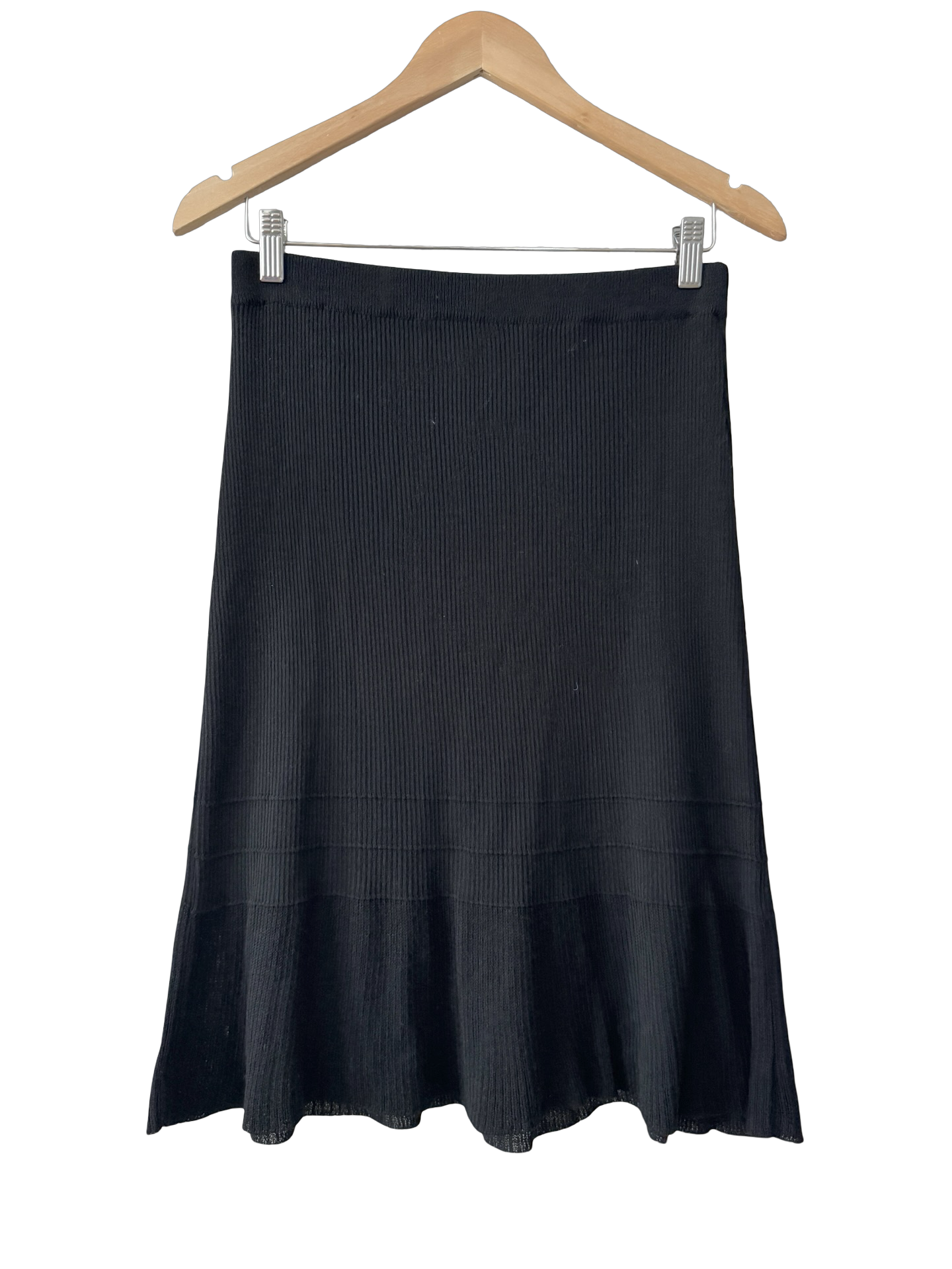 Vintage Ribbed Knit Flounce Midi Skirt (S)