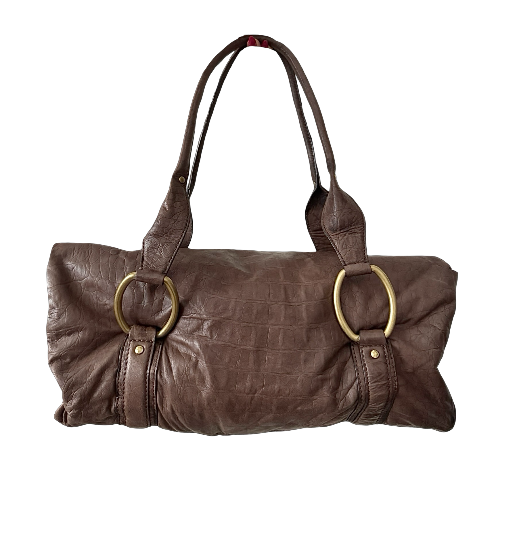 Vintage Y2K Slouch Chocolate Croc Leather Satchel