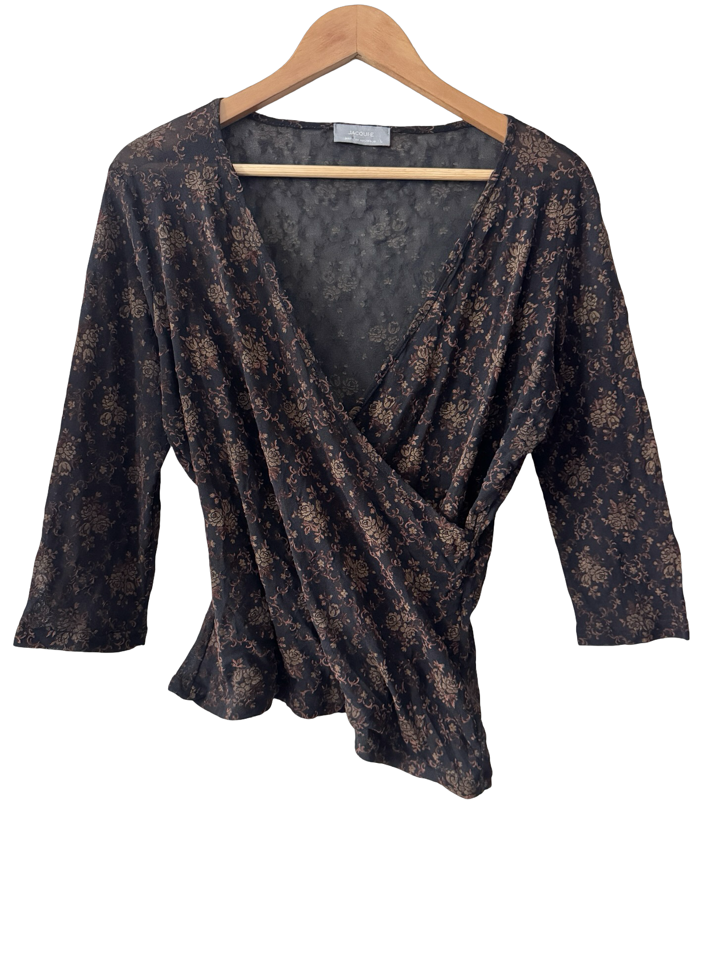Vintage Y2K Chocolate Tapestry Wrap Top (L)