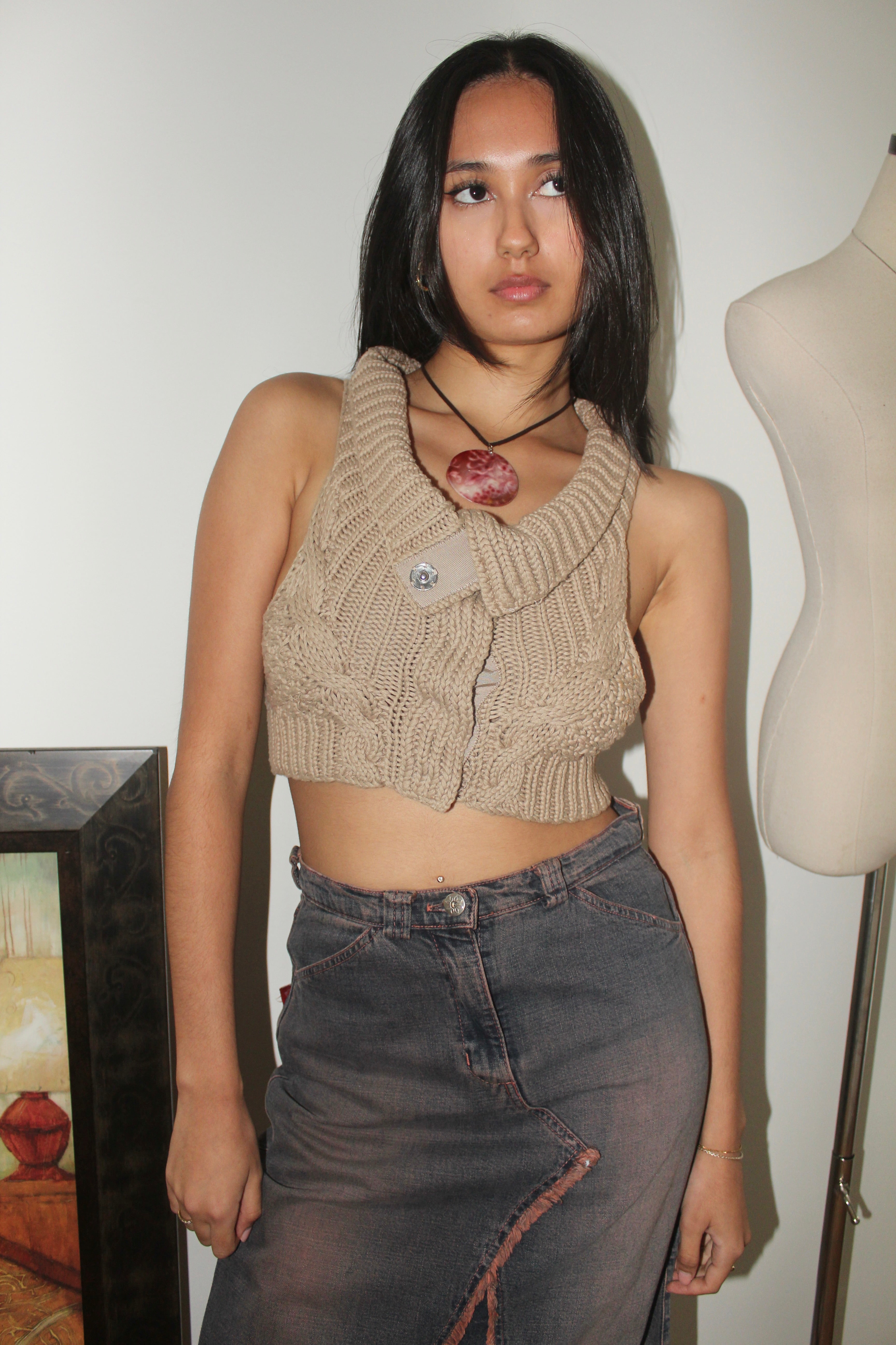 Vintage Y2K GUESS Cream Button Knit (XS)
