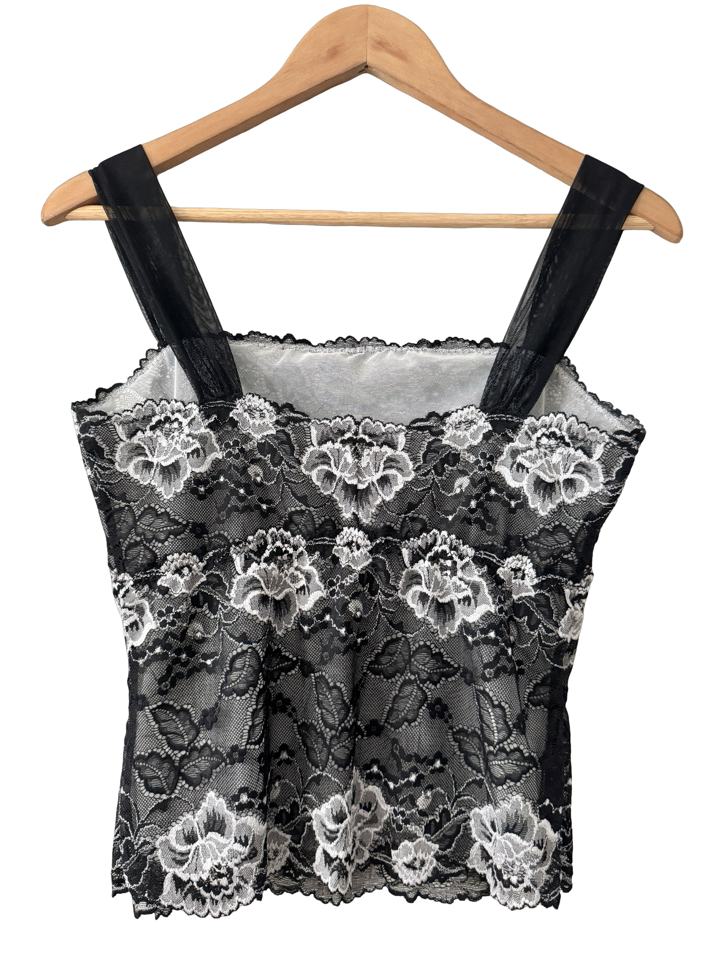 Vintage 90s Arianne Black and Silver Lace Bustier Top (M)