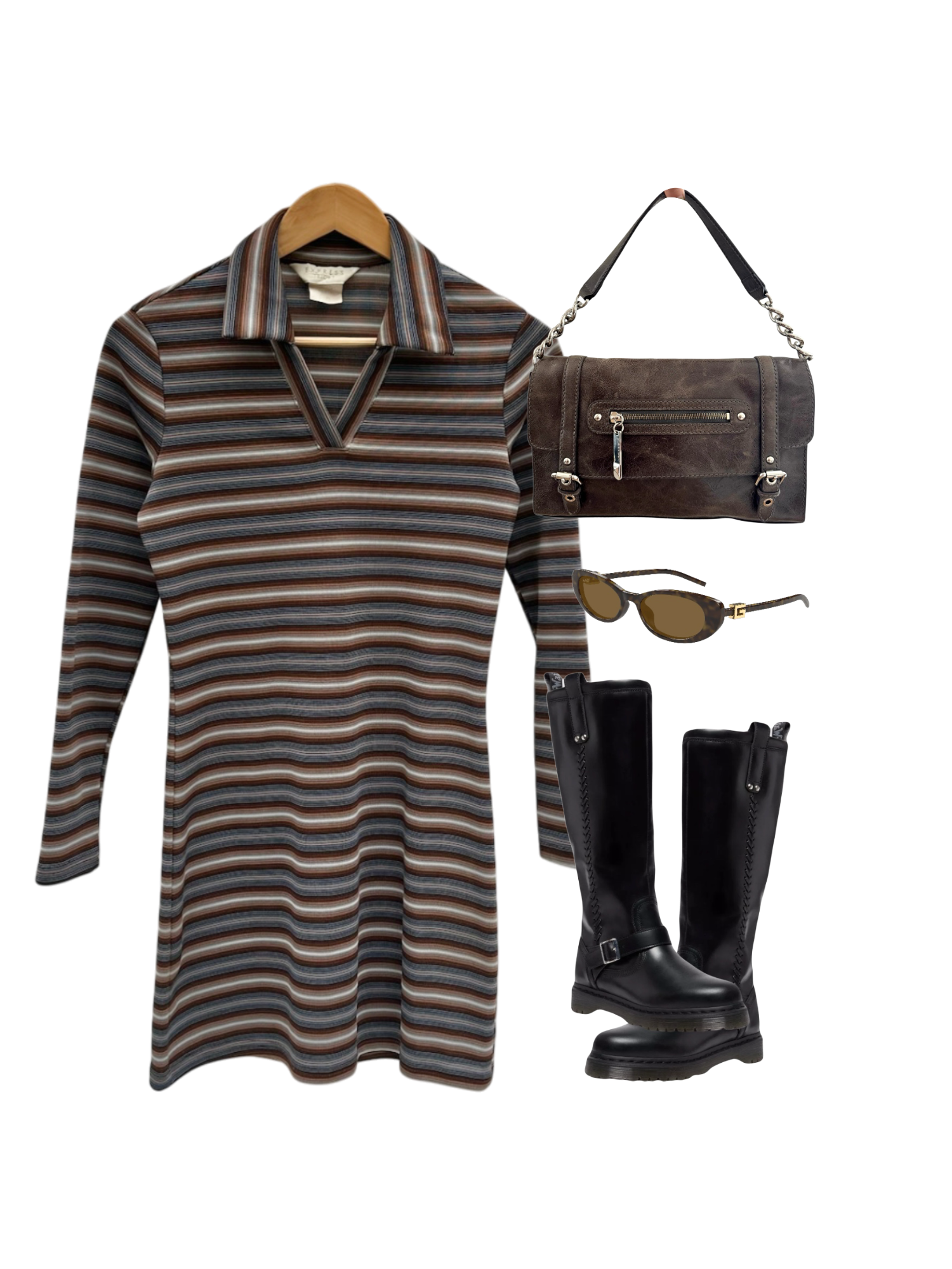 Vintage 90s Retro Striped Knit Mini Dress (S)