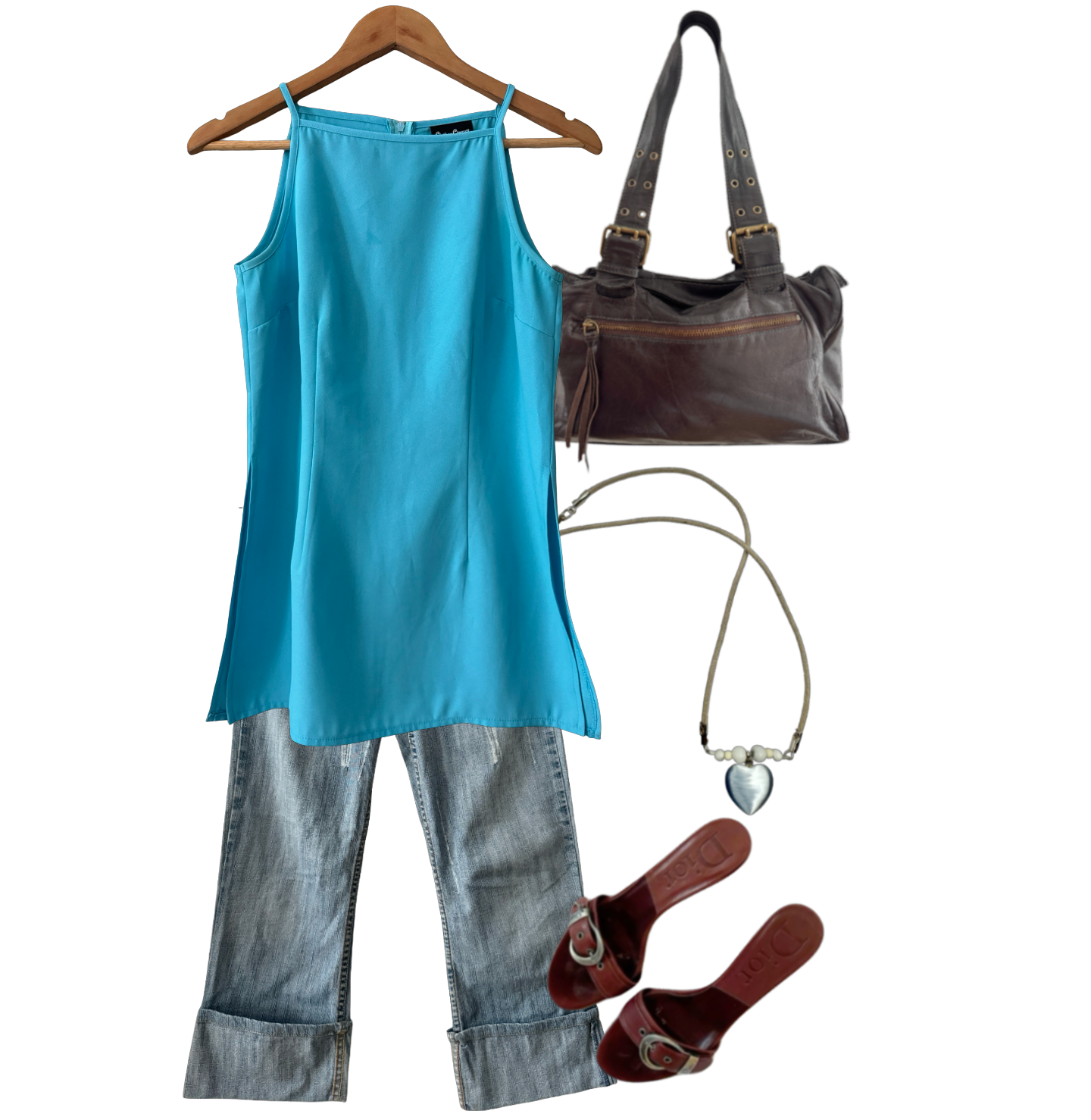 Vintage 50s Aqua Blue Side-Slit Tunic Cami (S/M)