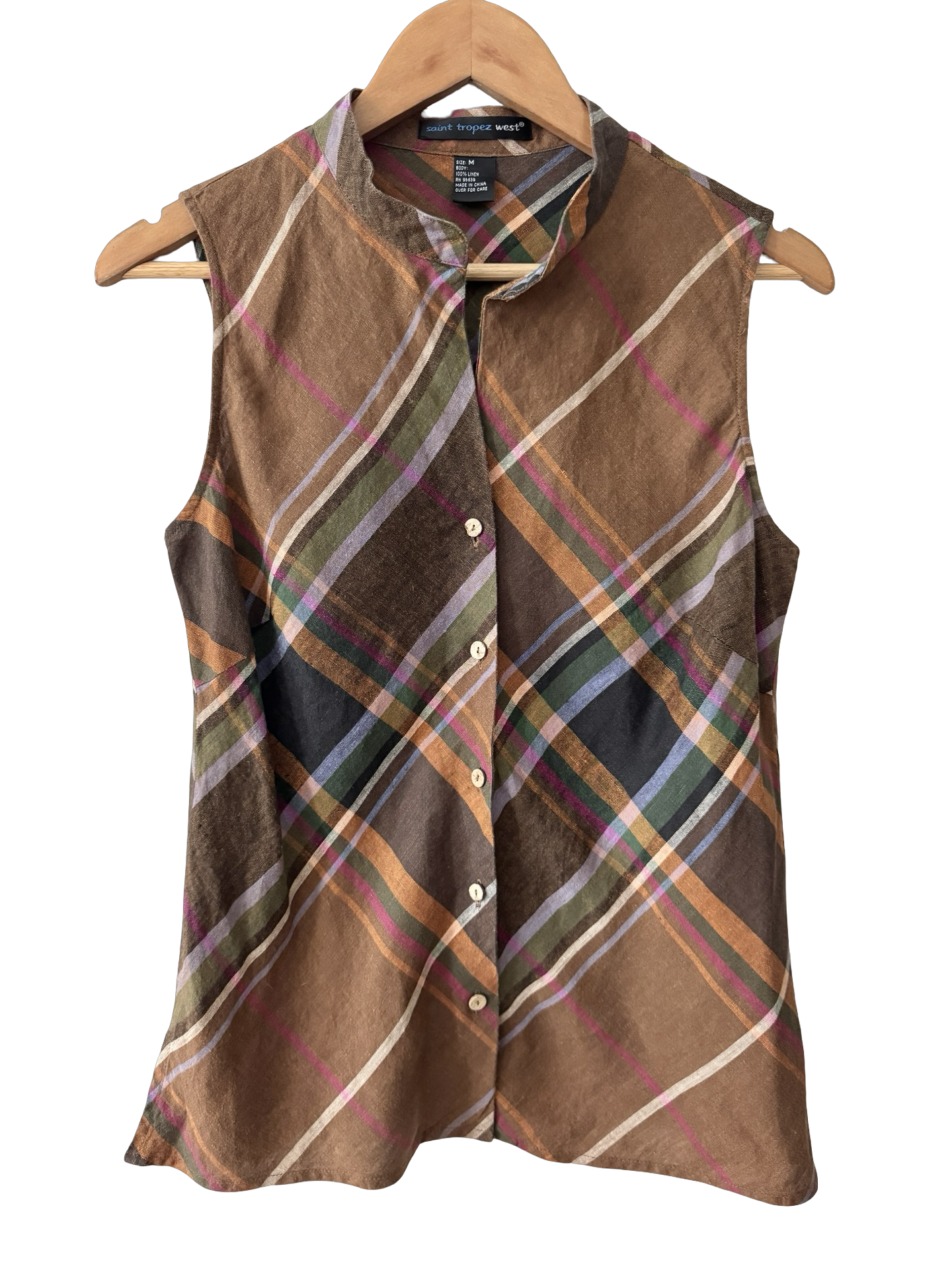 Vintage Earth Tone Plaid Linen Button-Up (M)