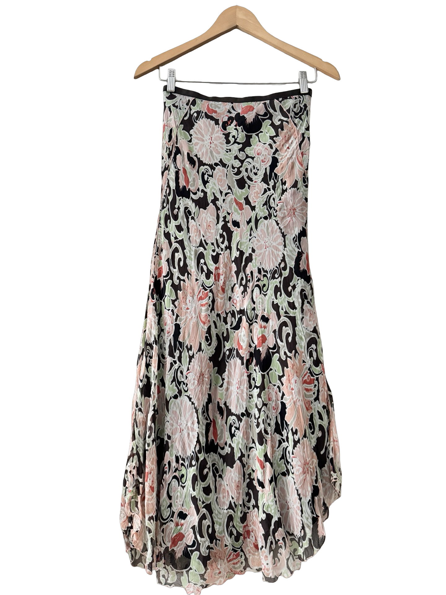 Vintage 90s Silk Garden Column Midi Skirt (XS)