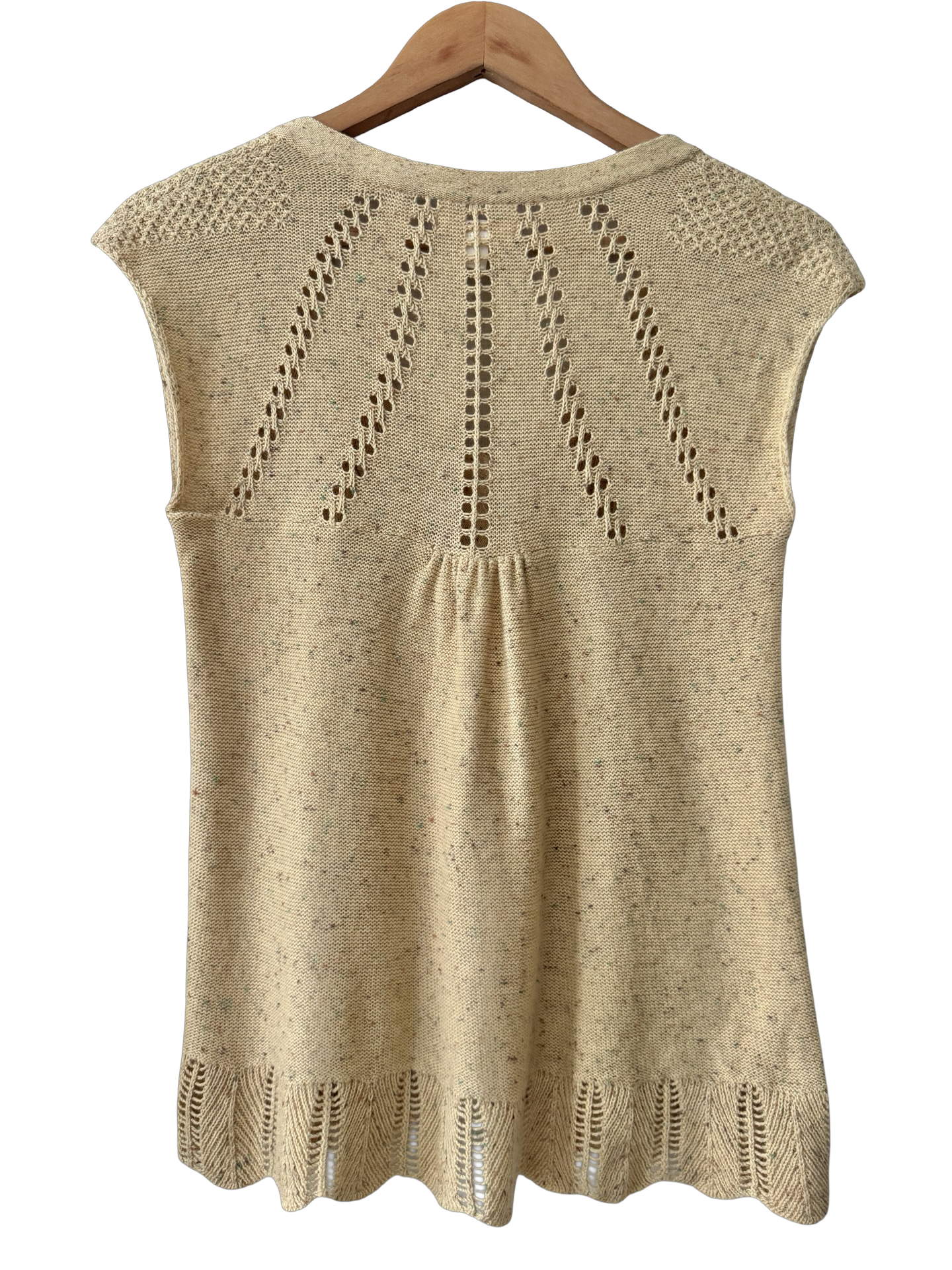 Vintage Y2K Lemon Oatmeal Open-Knit Button Top (M)