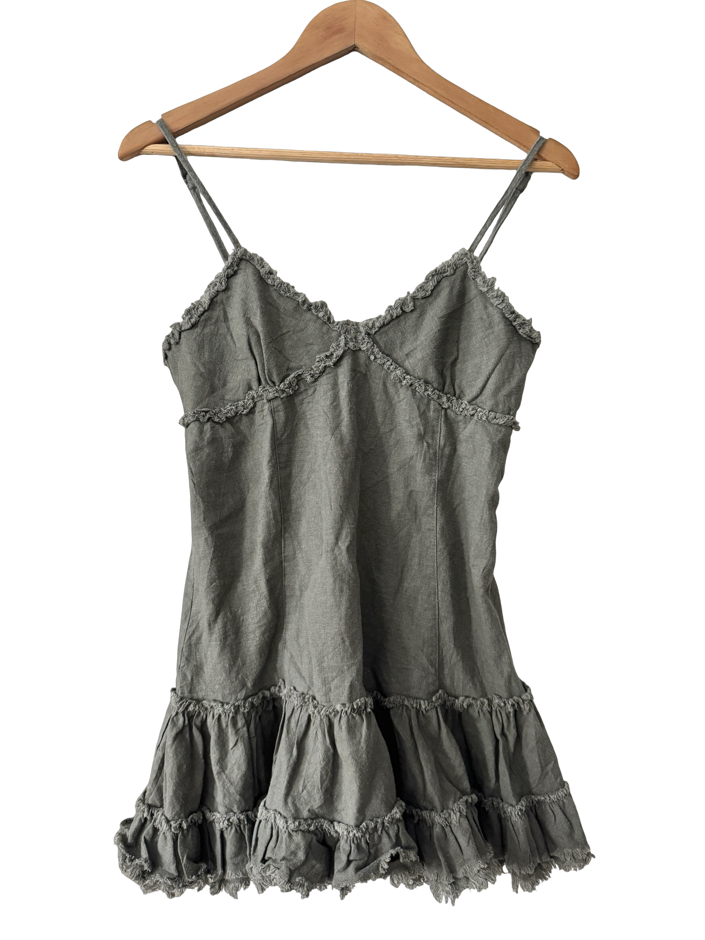 Vintage Y2K Olive Ruffle Poetry Top (M)