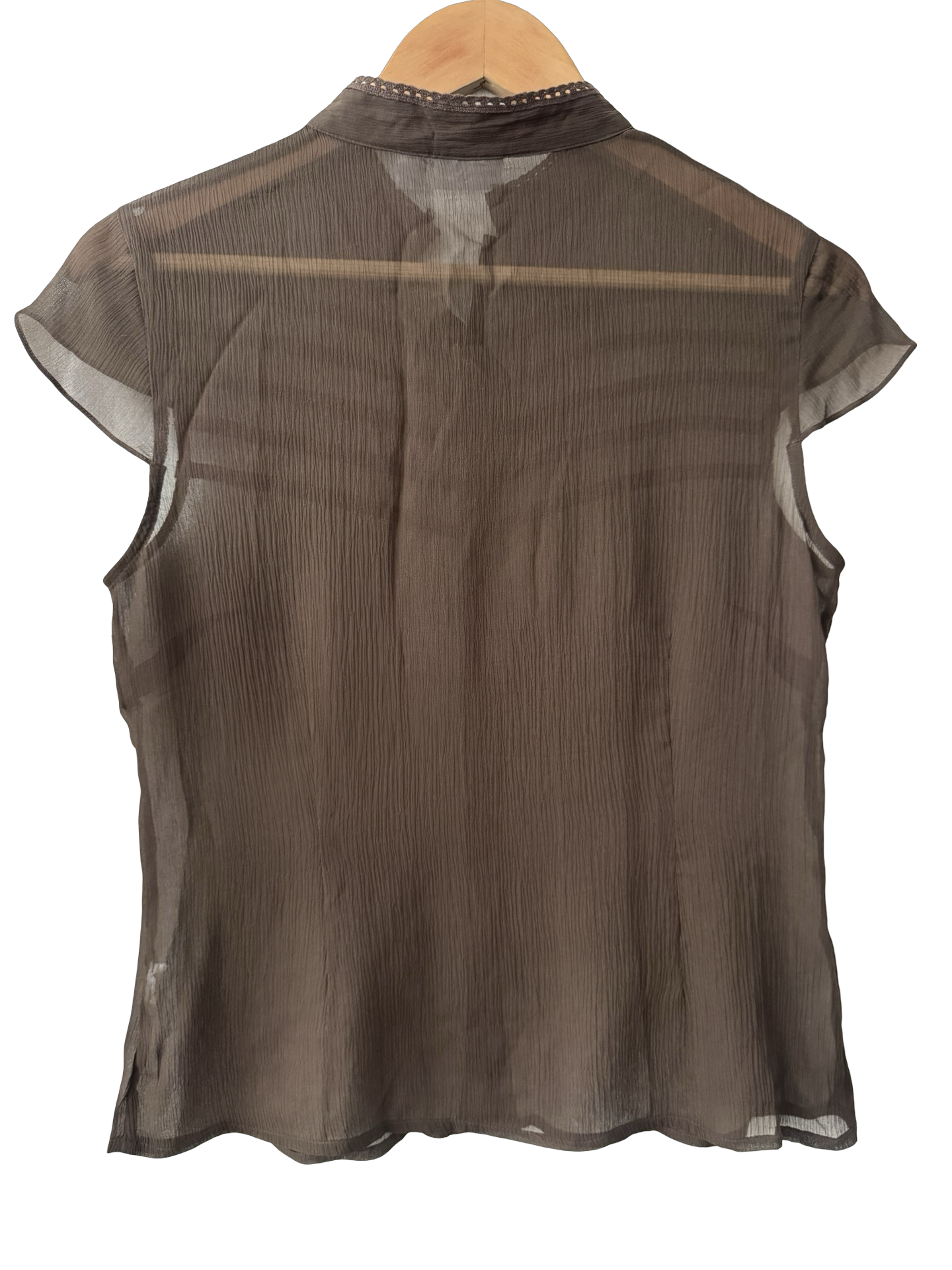 Vintage Y2K Espresso Pintuck Sheer Blouse (S/M)
