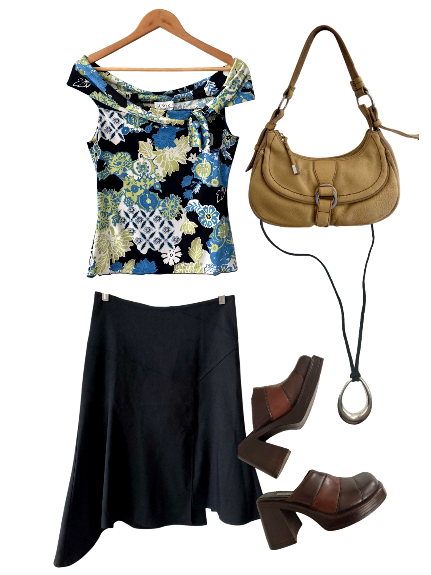 Vintage 90s Abstract Bluebell Off-Shoulder Top (M)