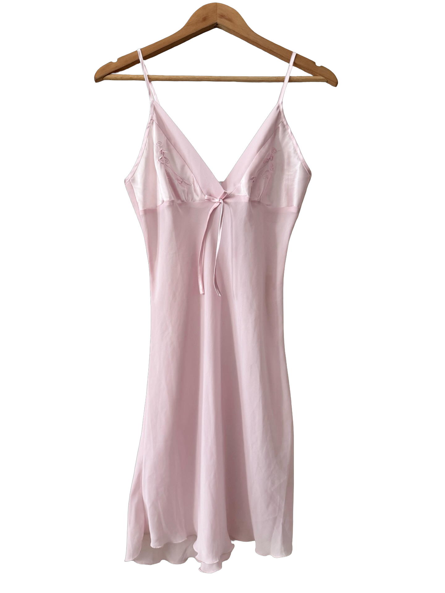 Vintage 90s Bed of Roses Blush Embroidered Tie Slip Dress (S/M)