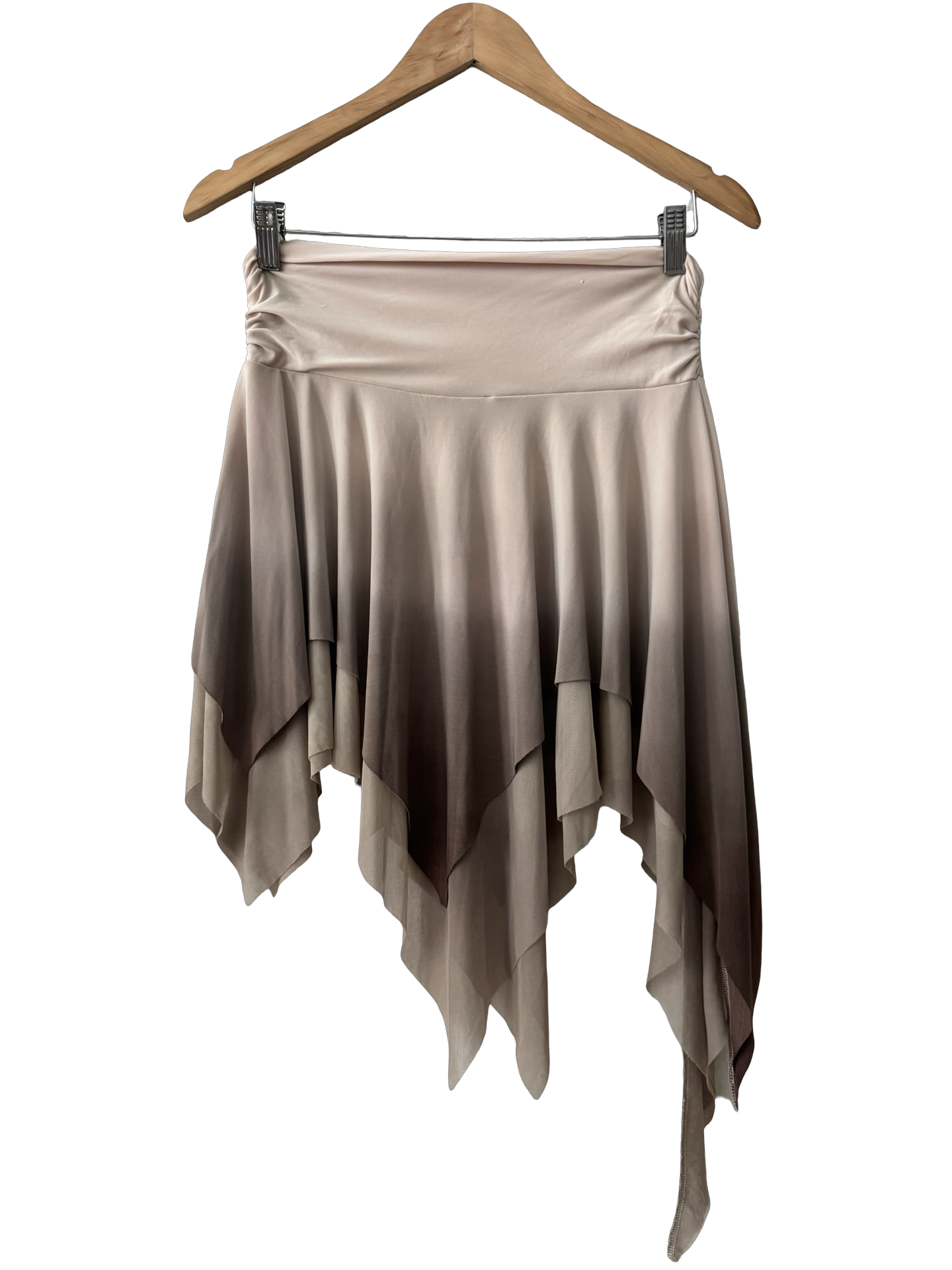 Vintage 90s Via Monte Taupe Handkerchief Hem Mini Skirt (S/M)