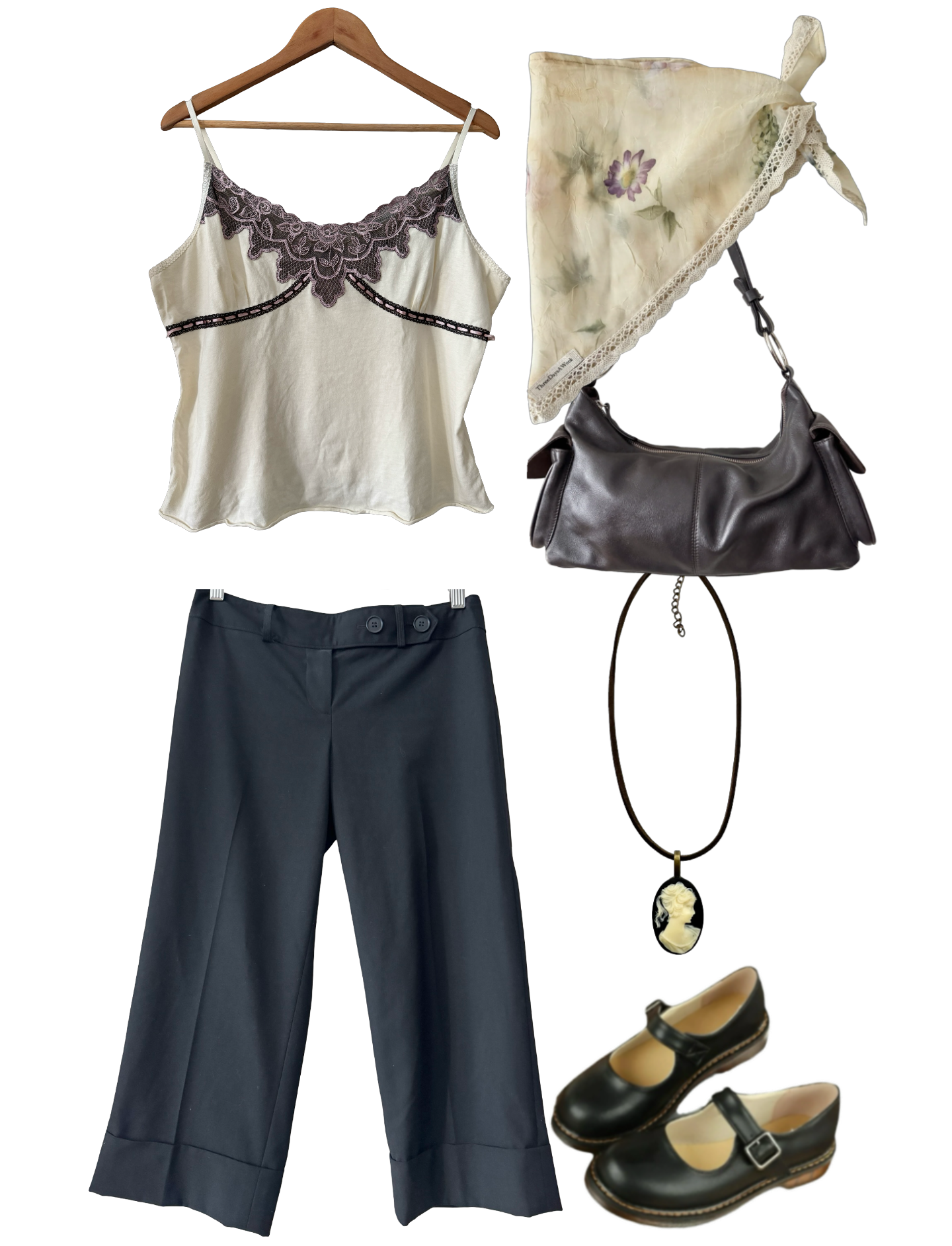 Vintage Y2K Ivory Mauve Lace Camisole (XL)