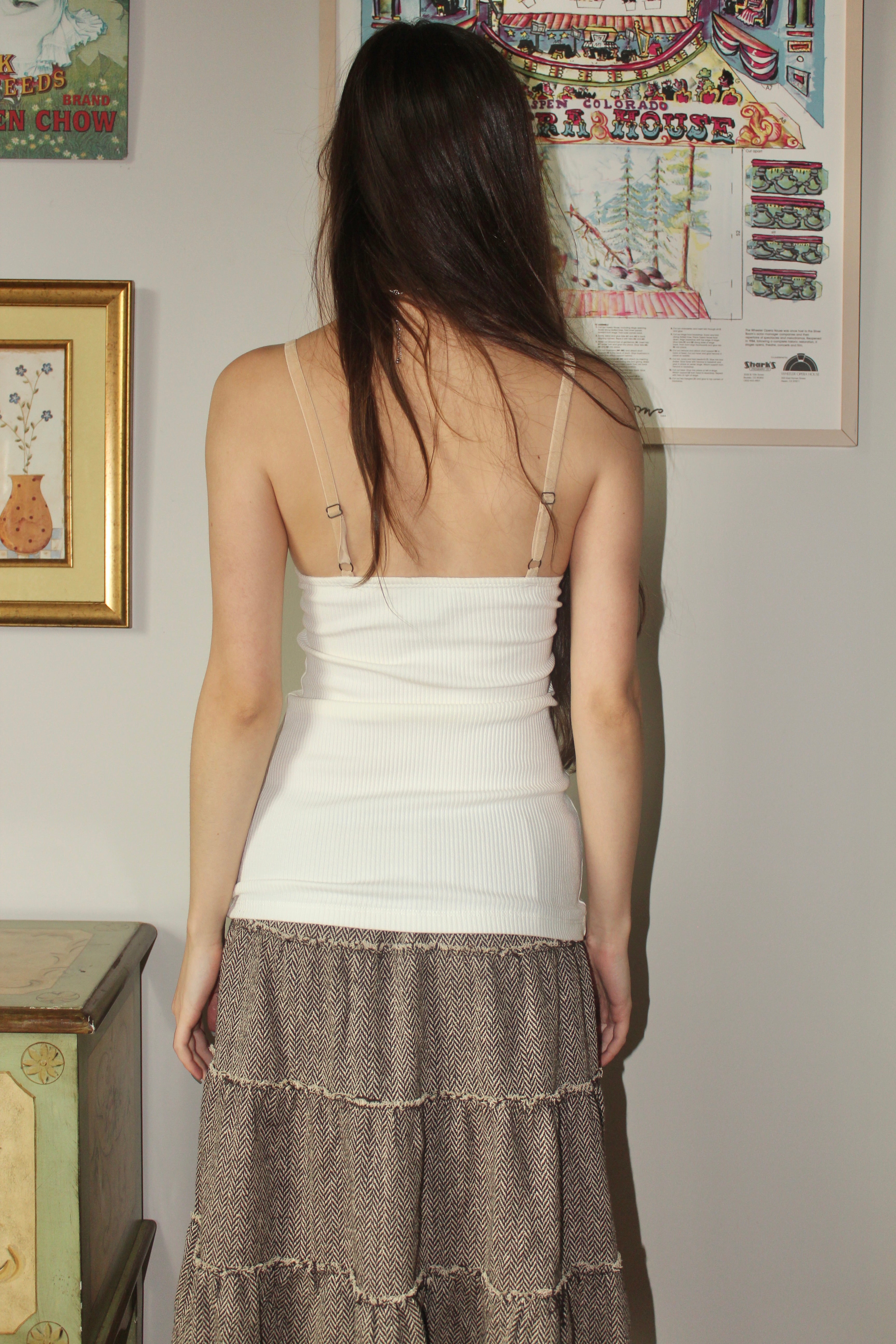 Vintage Cream Lace Ribbed Cami (S)