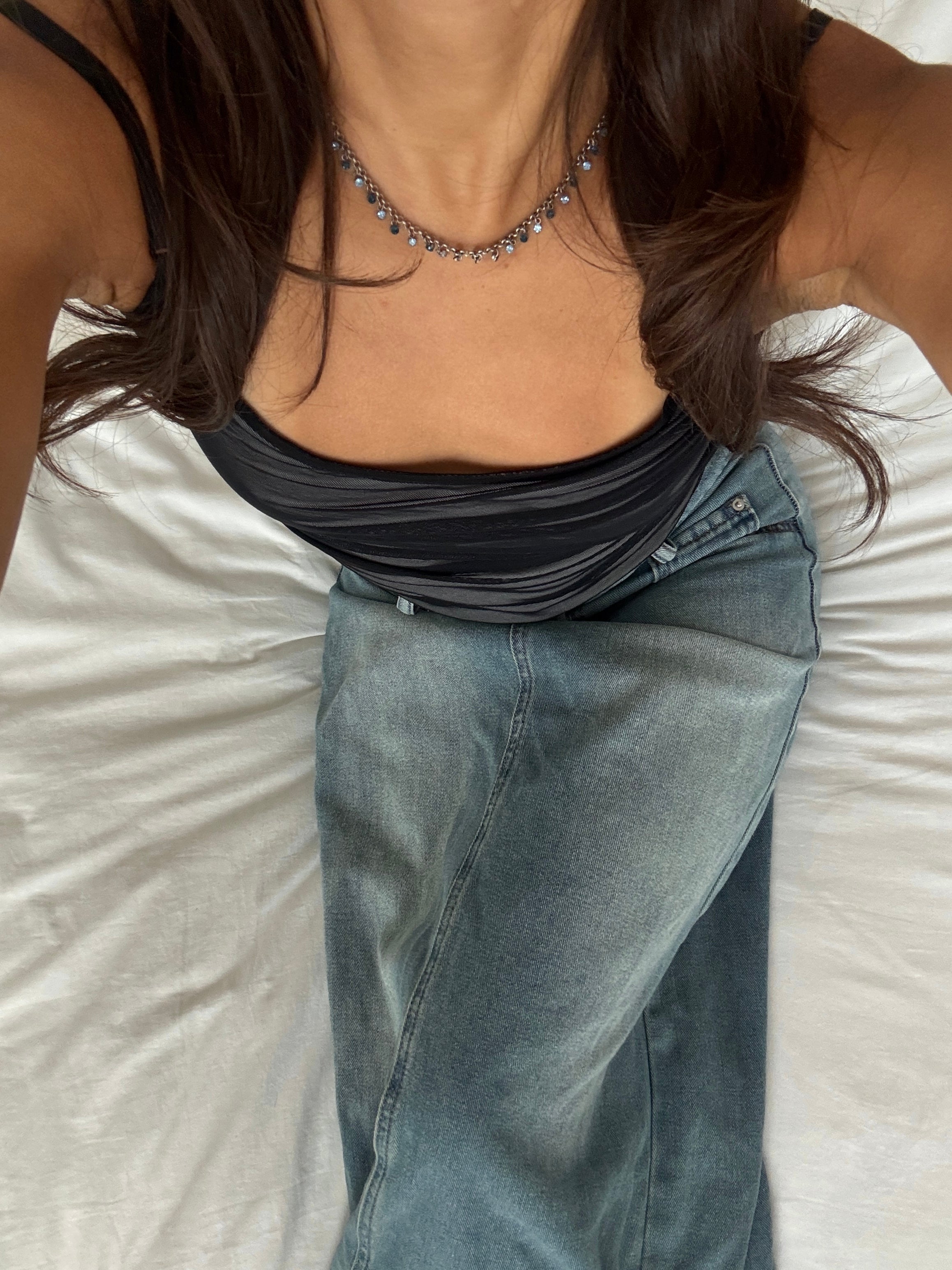 Vintage Bluebell Charm Crystal Choker Necklace
