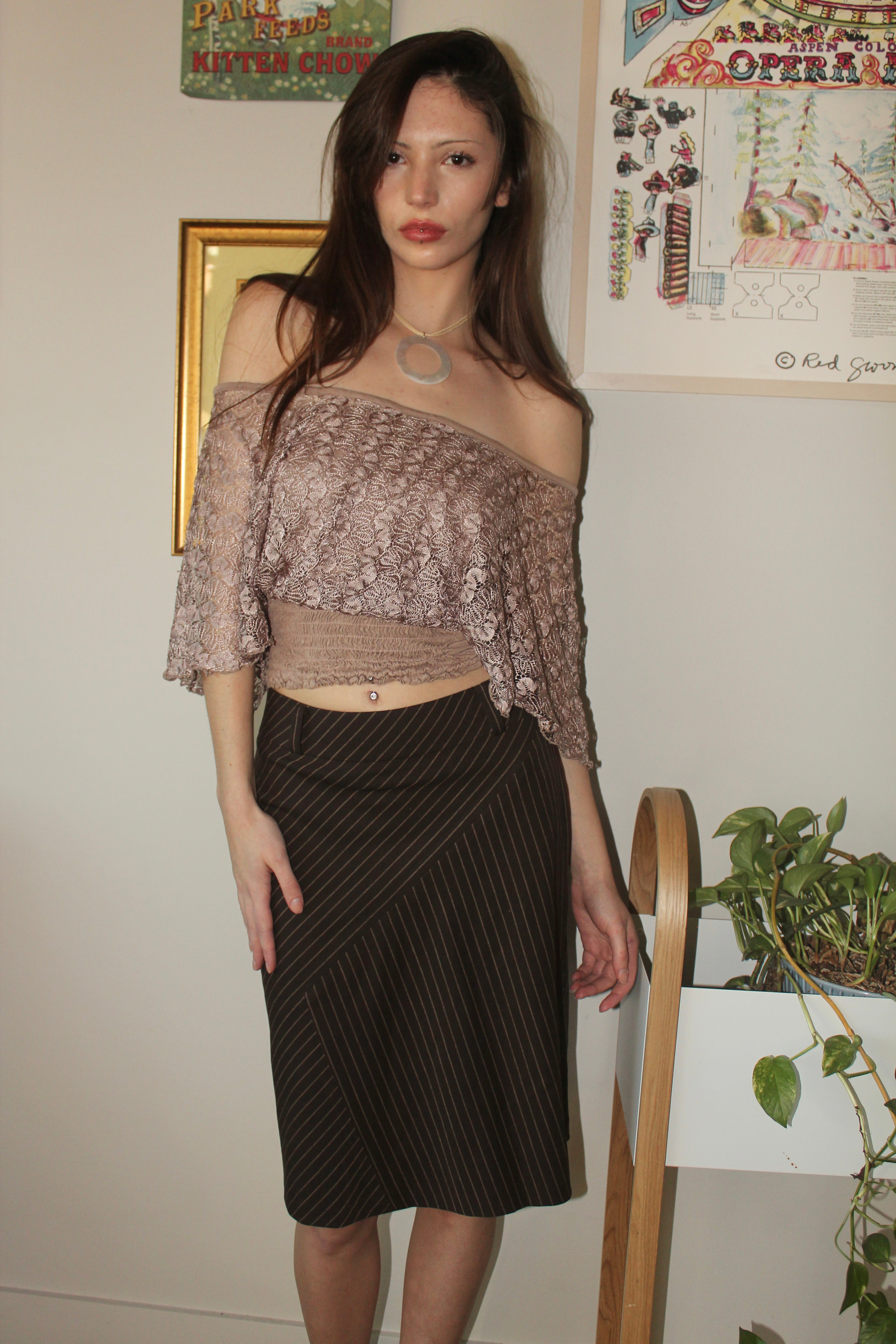 Vintage Lilac Taupe Off Shoulder Top (S)