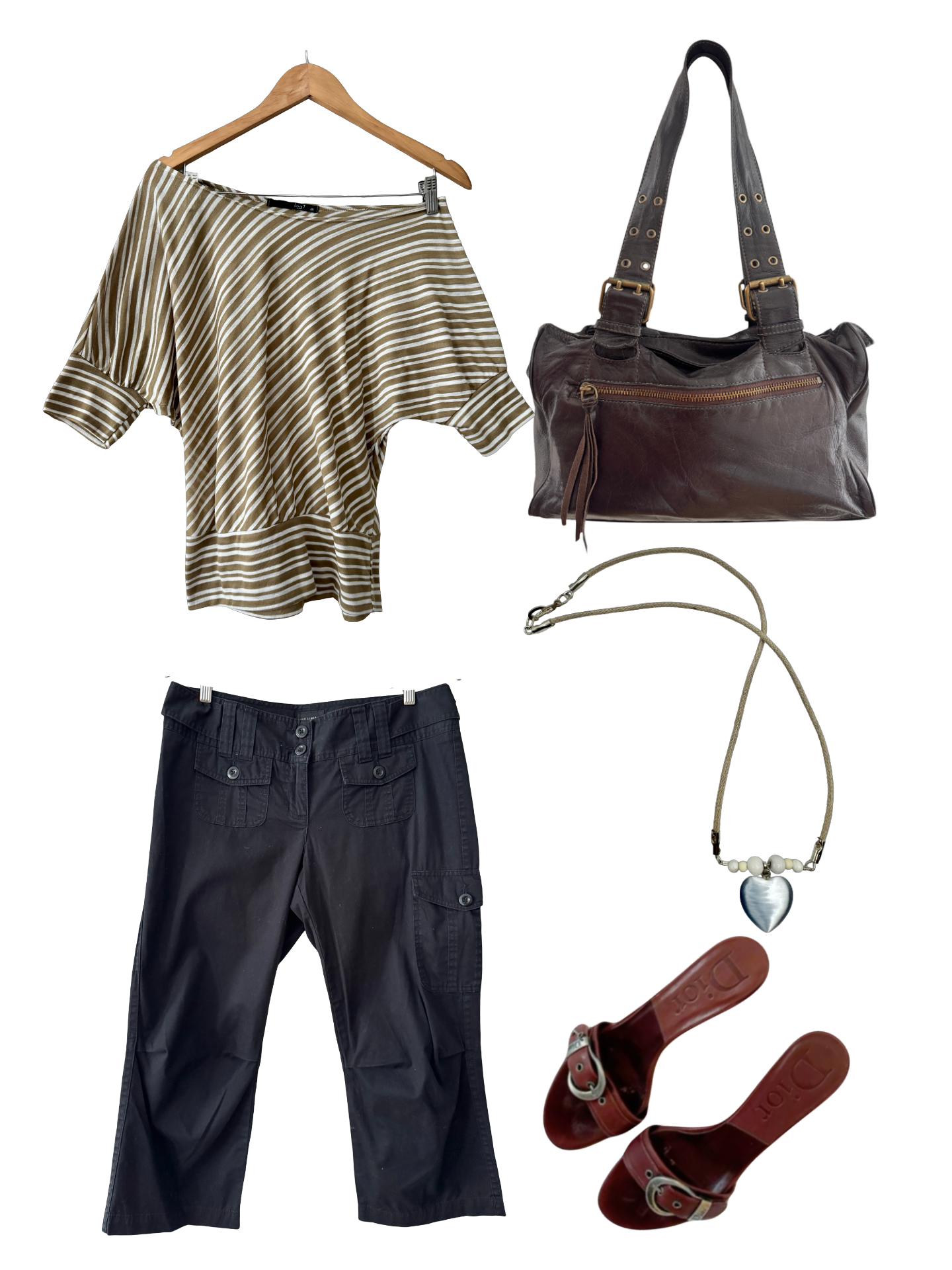 Vintage 90s Mocha Stripe Off-Shoulder Top (M)