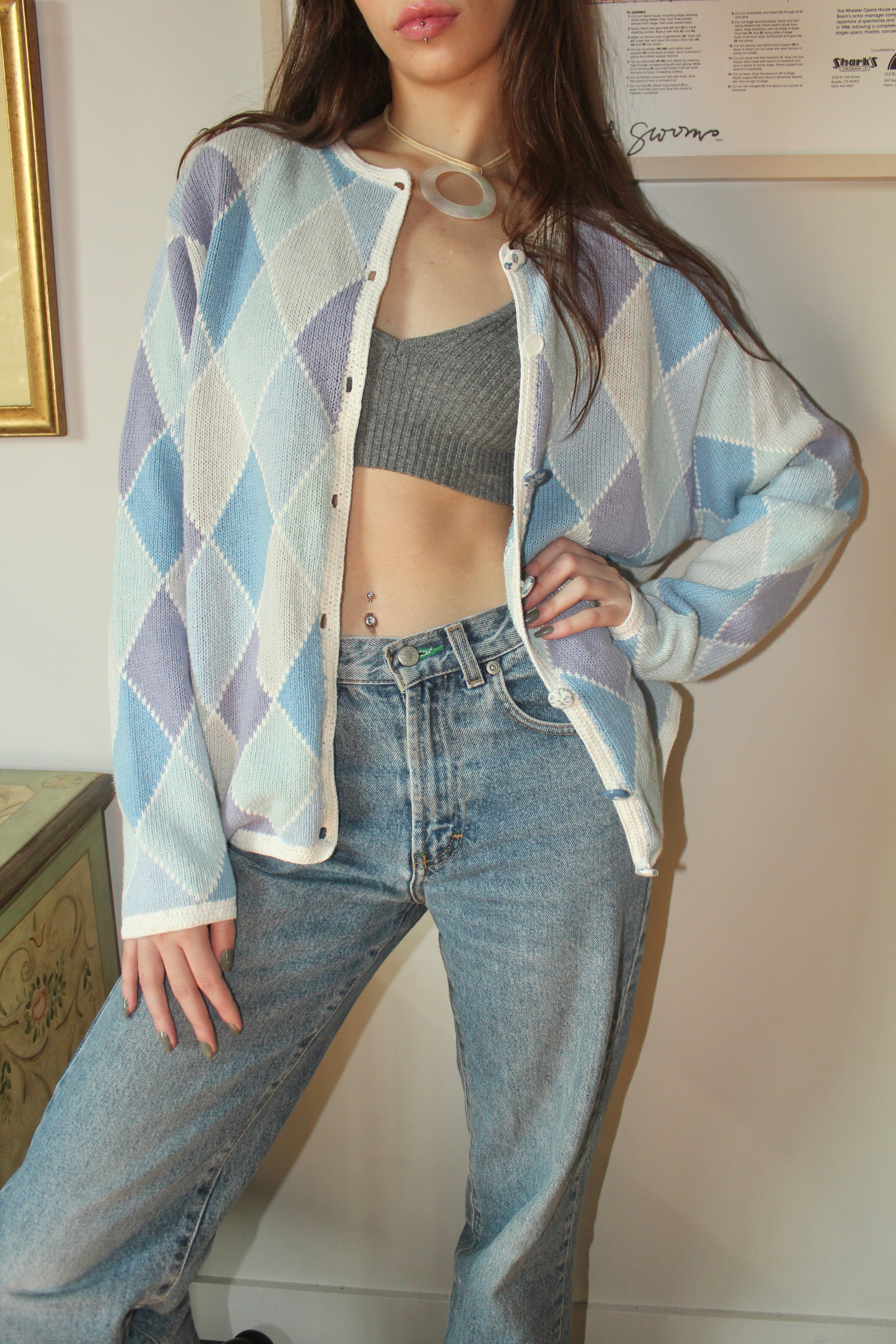 Vintage 90s Retro Checkered Cardigan (M)