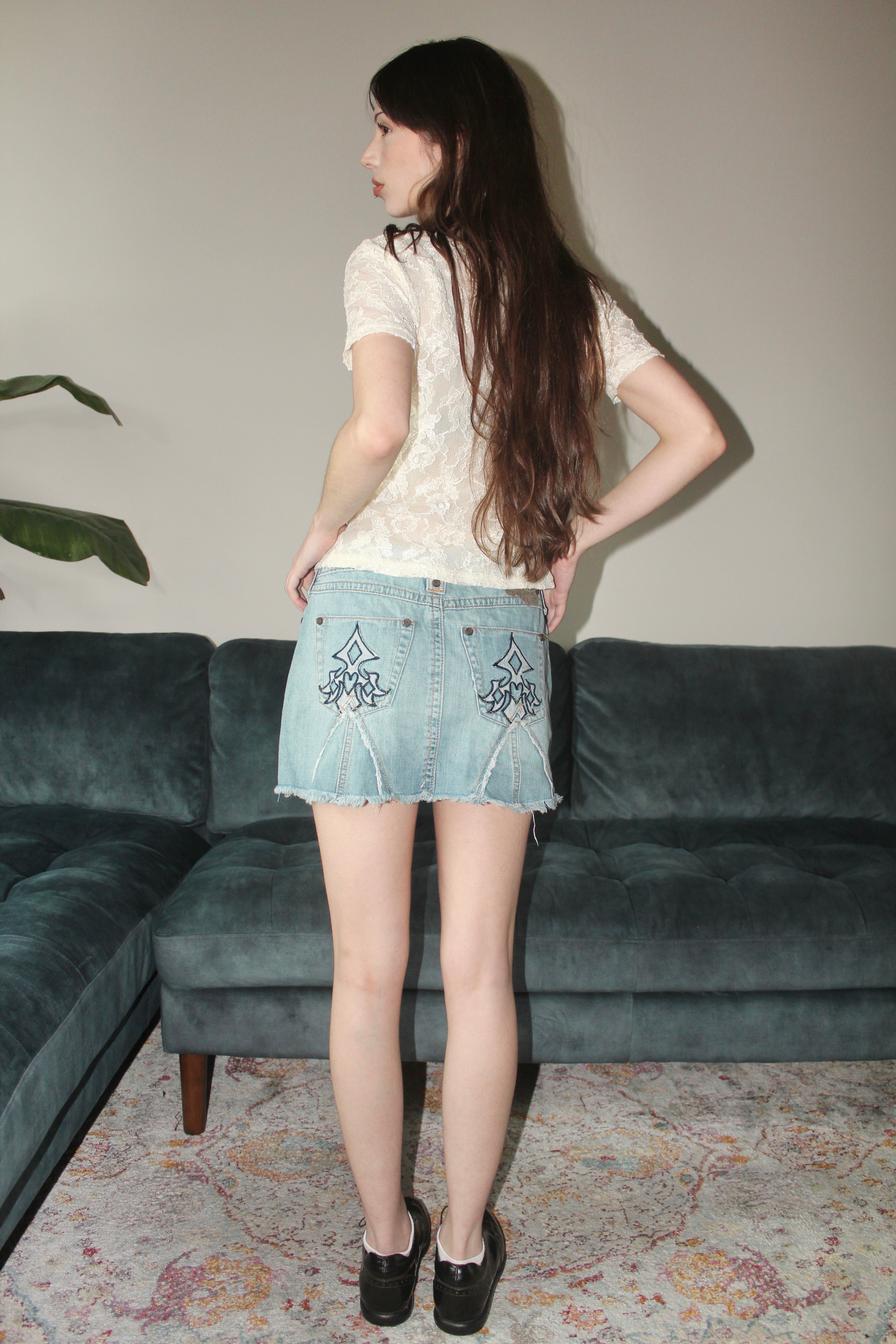 Vintage 00s Retro Patterned Mini Skirt (M)