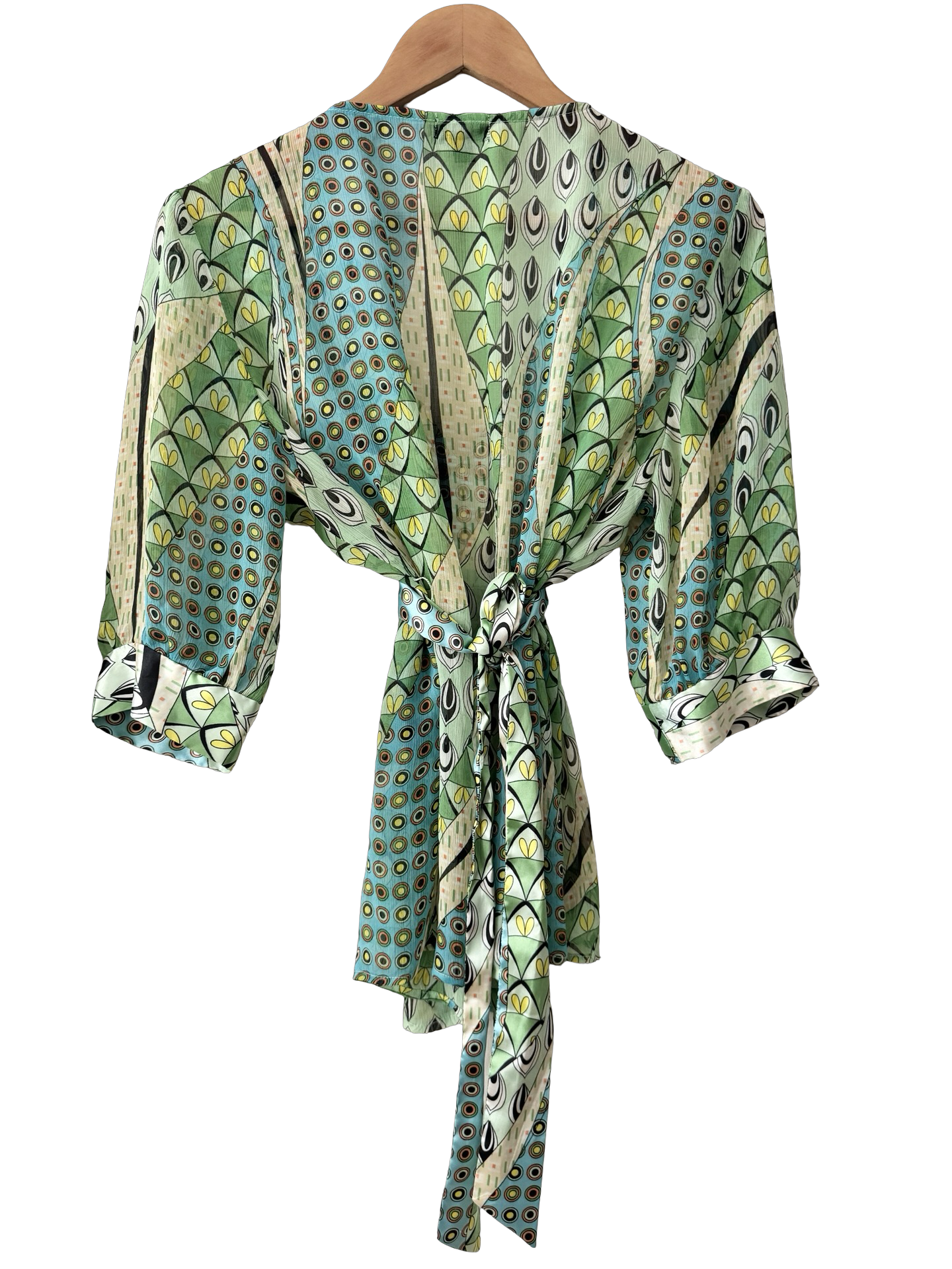 Vintage Y2K Piano Mod Mosaic Tie Blouse (L)