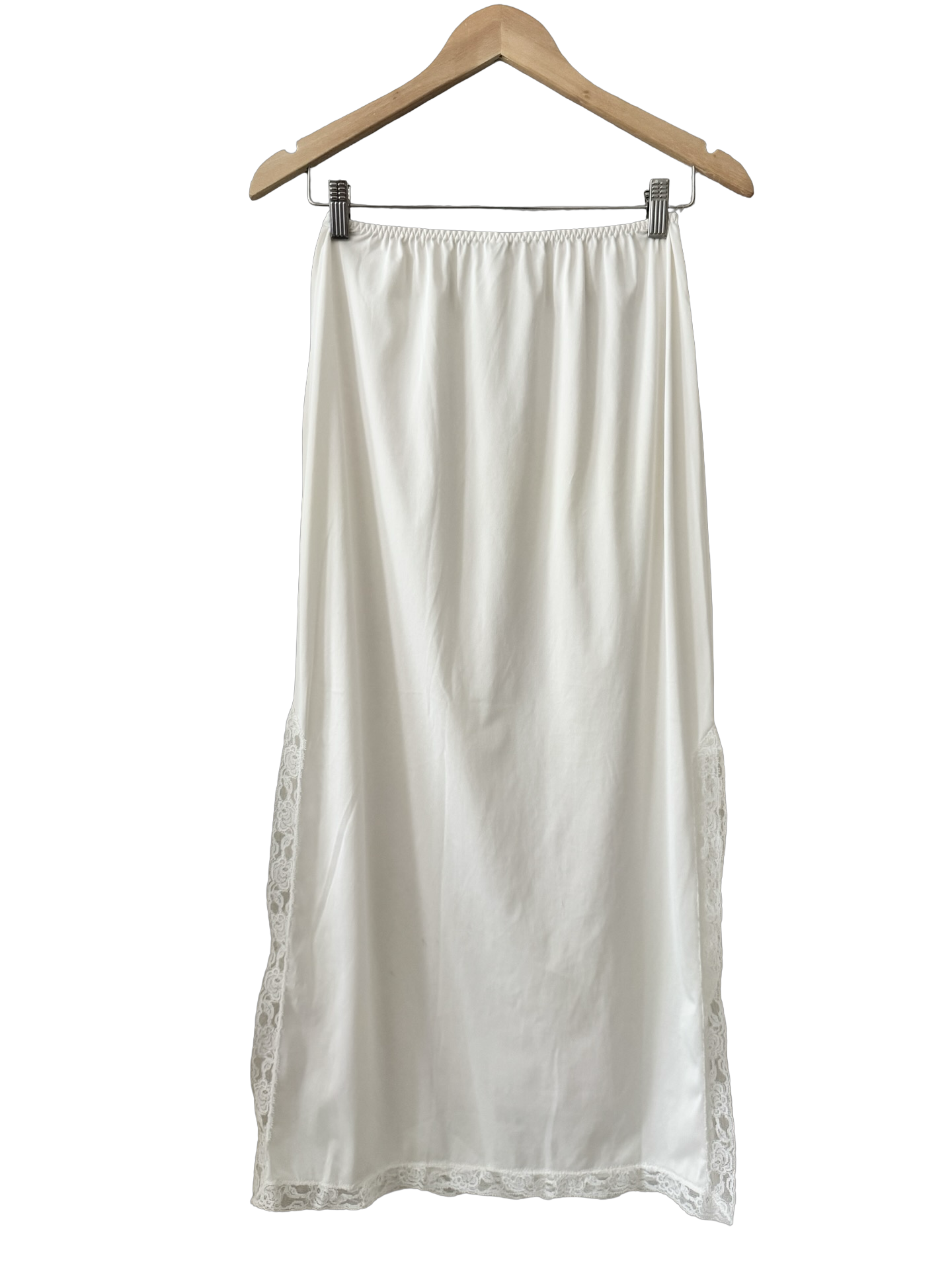 Vintage 60s Ivory Lace Trim Slip Skirt (M)