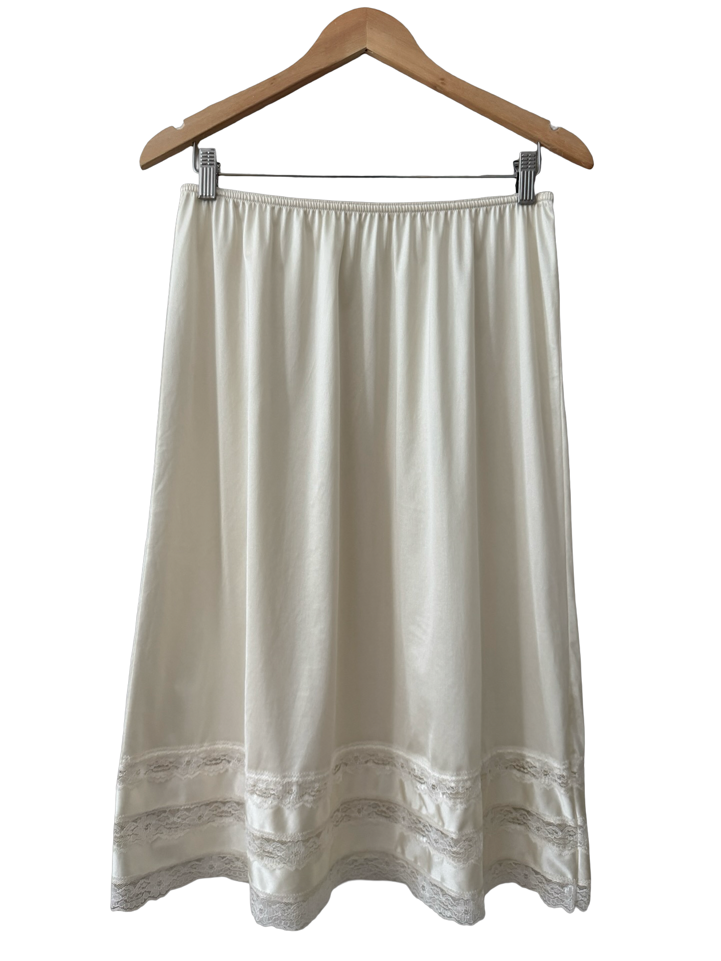 Vintage 60s Ivory Lace-Trim Slip Skirt (M-L)