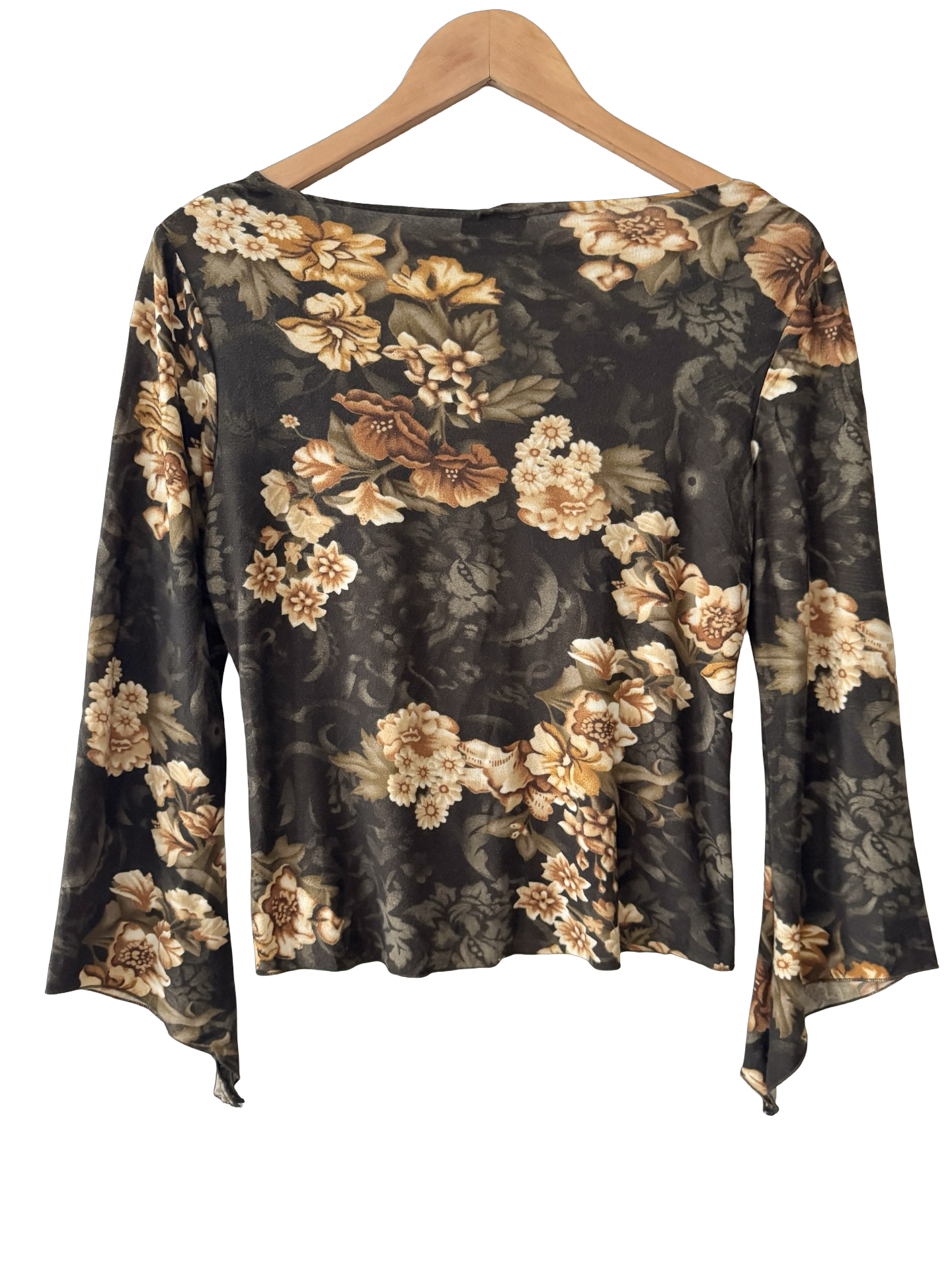 Vintage Y2K Boho Brown Floral Lace-Up Top (M-L)