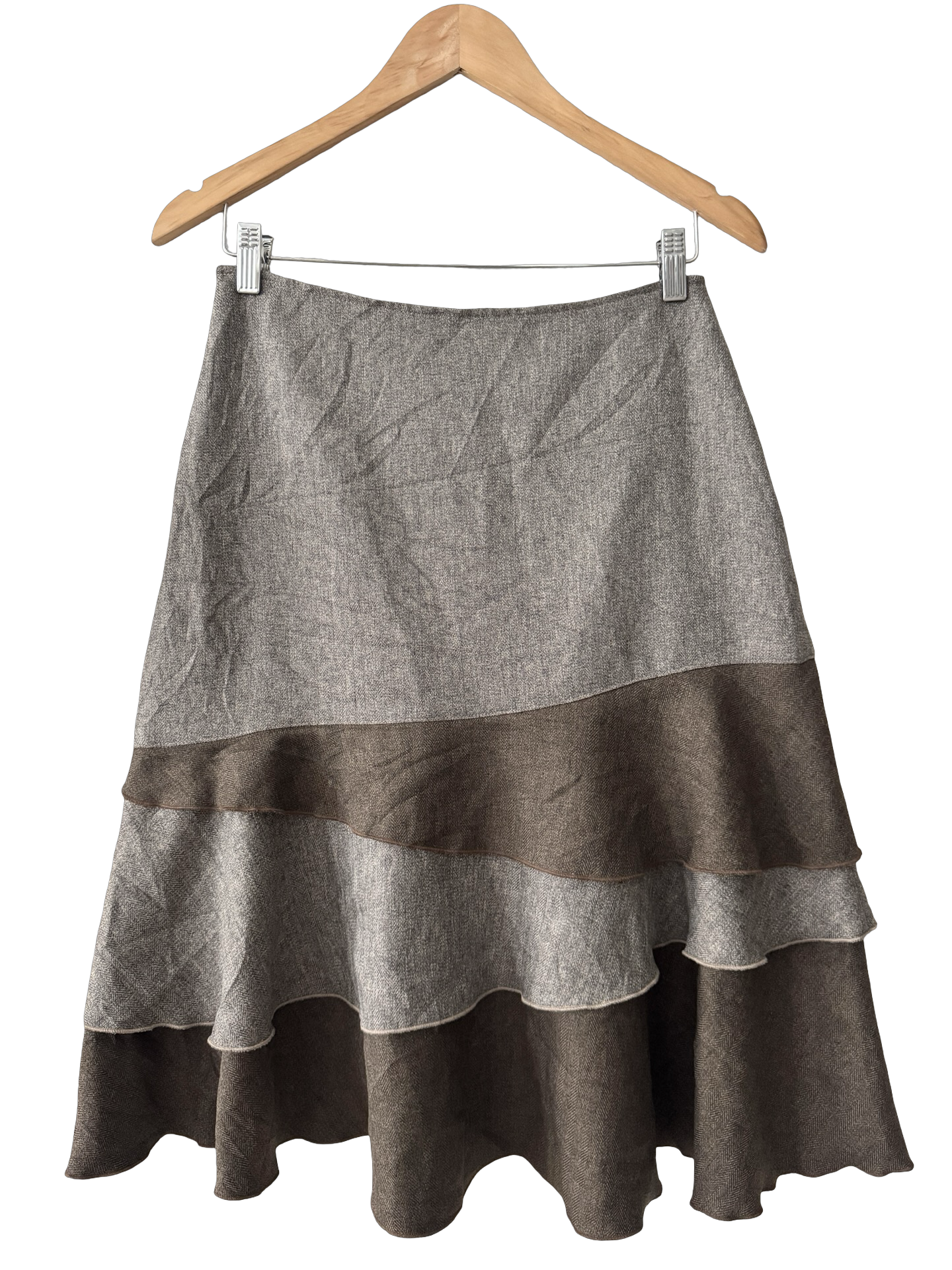 Vintage 90s Mocha Ruffle Midi Skirt (S)