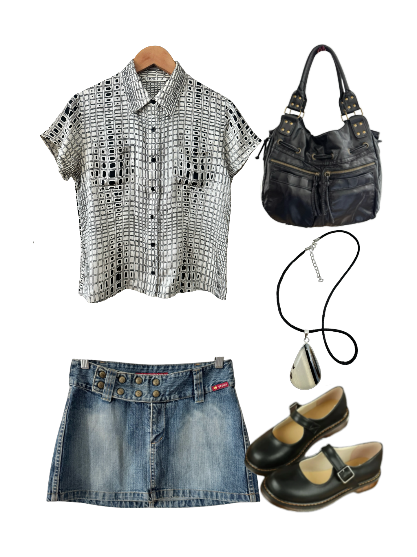 Vintage 90s Mod Matrix Silk Button-Up Top (M)