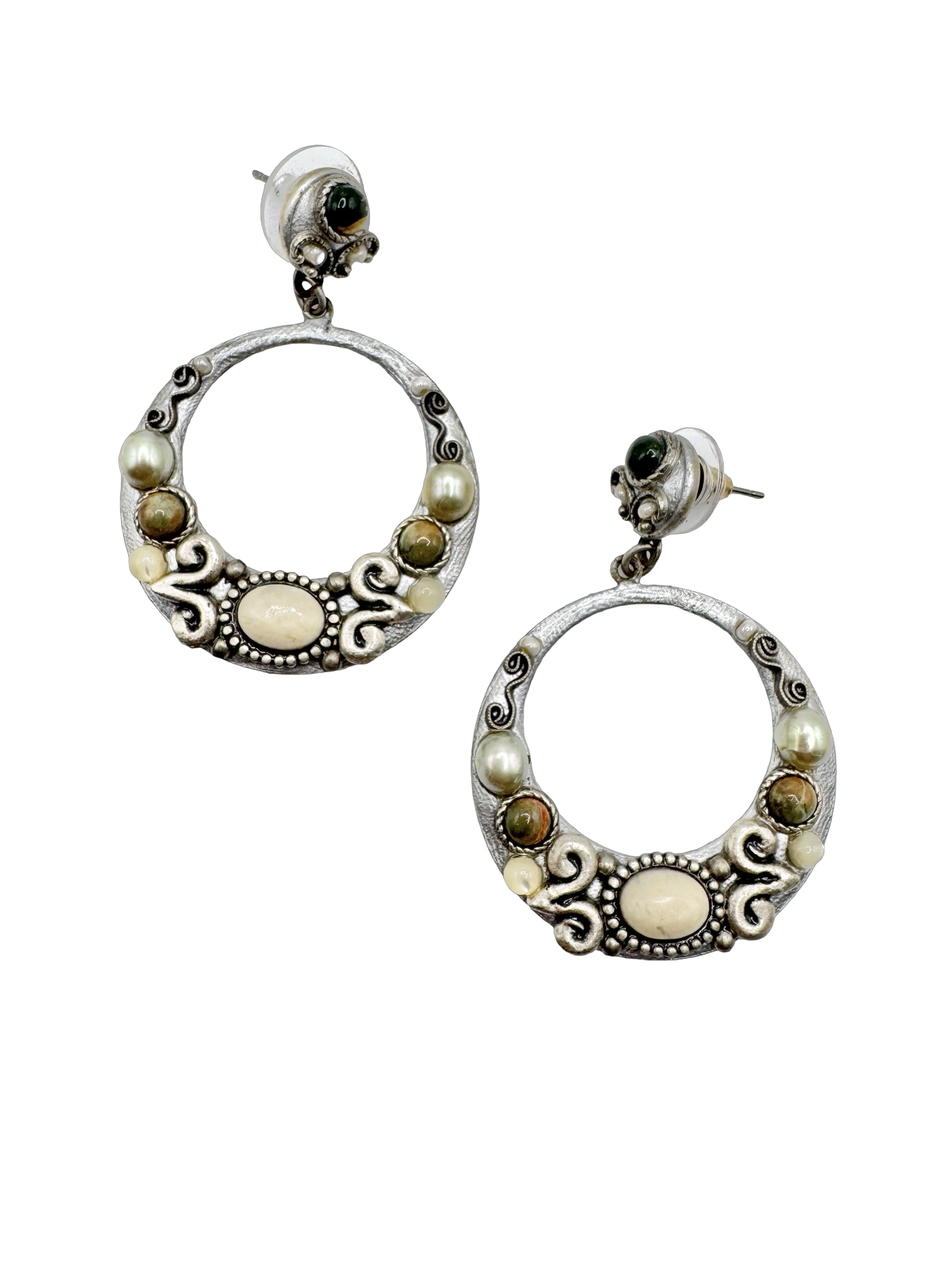 Vintage Moonlit Relic Beaded Hoop Earrings