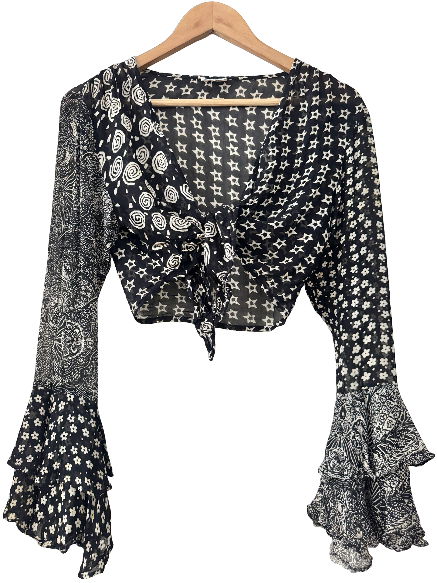 Vintage Y2K Retro Mixed Media Tie Top (M)
