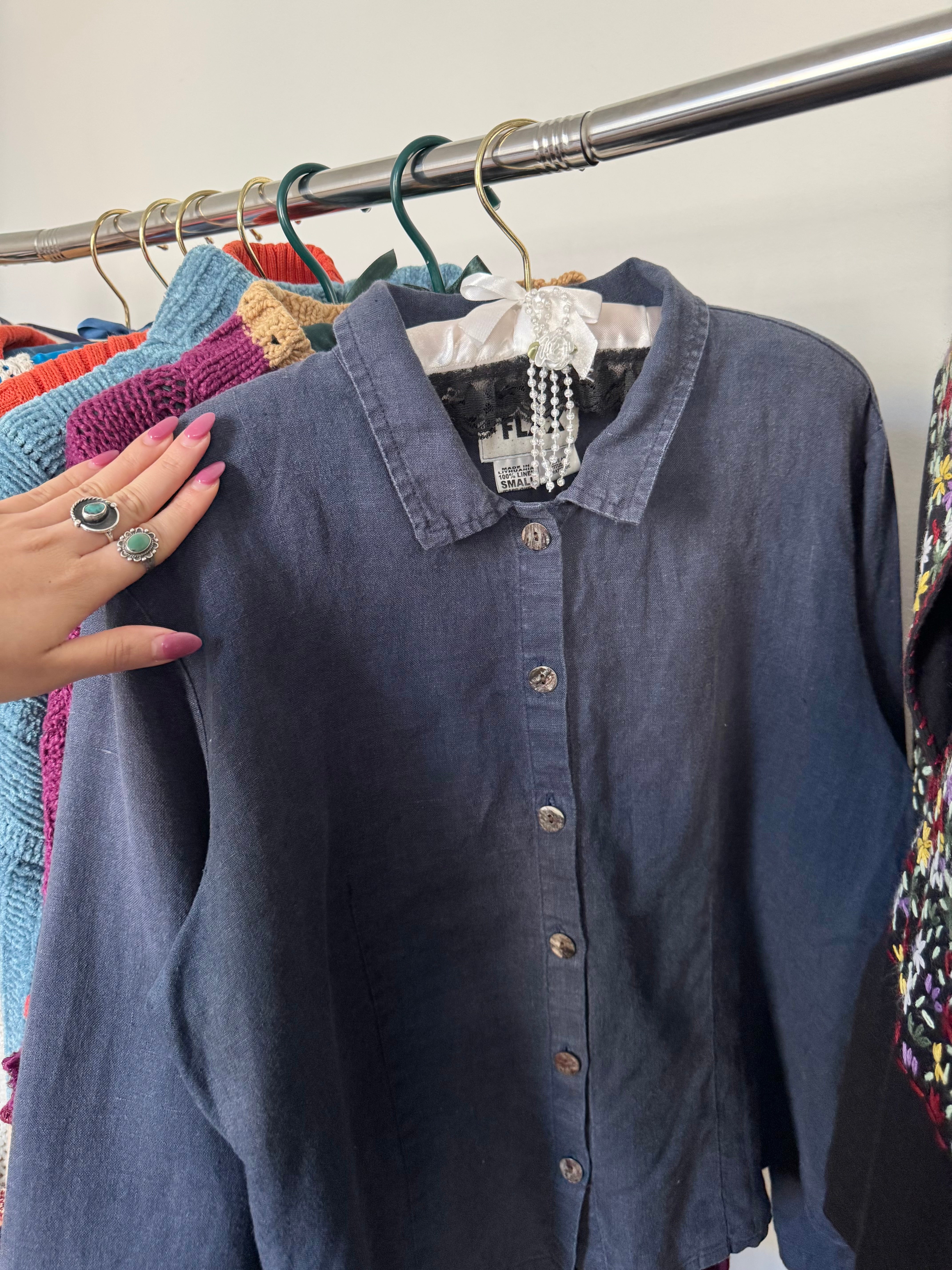 Vintage 90s Charcoal Linen Button-Up (M)