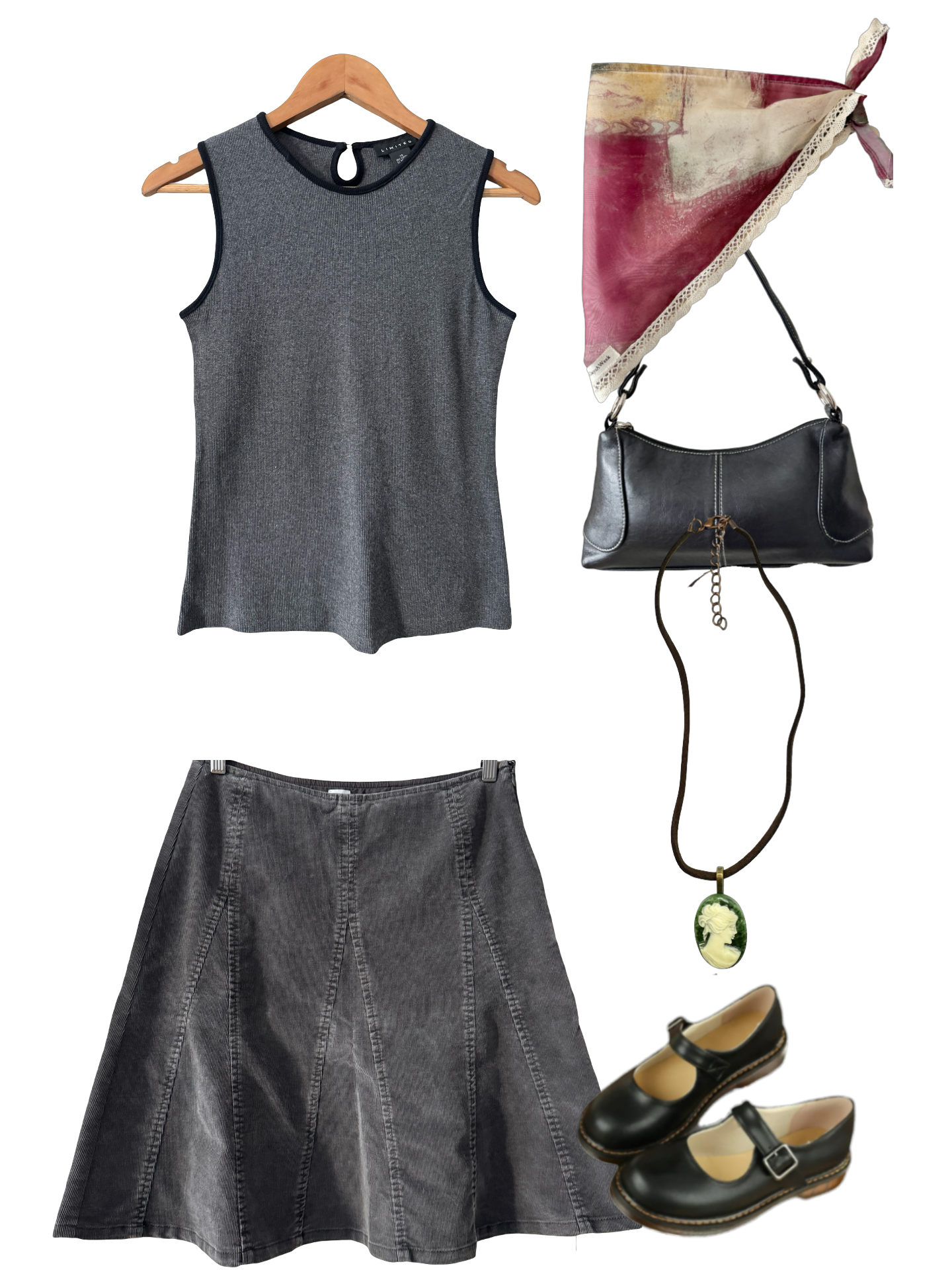 Vintage Y2K Charcoal Outline Ribbed Tank Top (M)