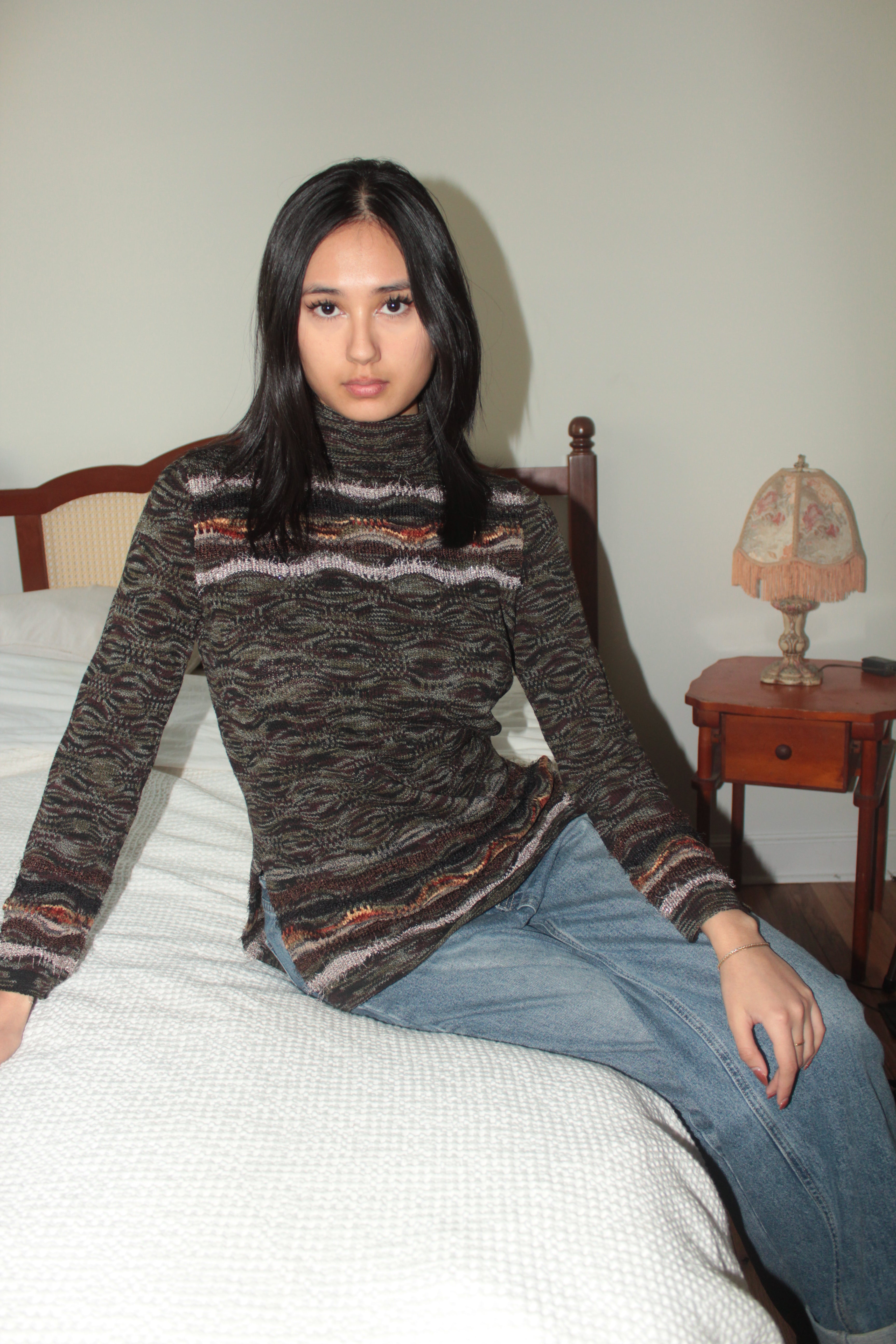 Vintage 90s Earthtone Wave Turtleneck Knit (S/M)