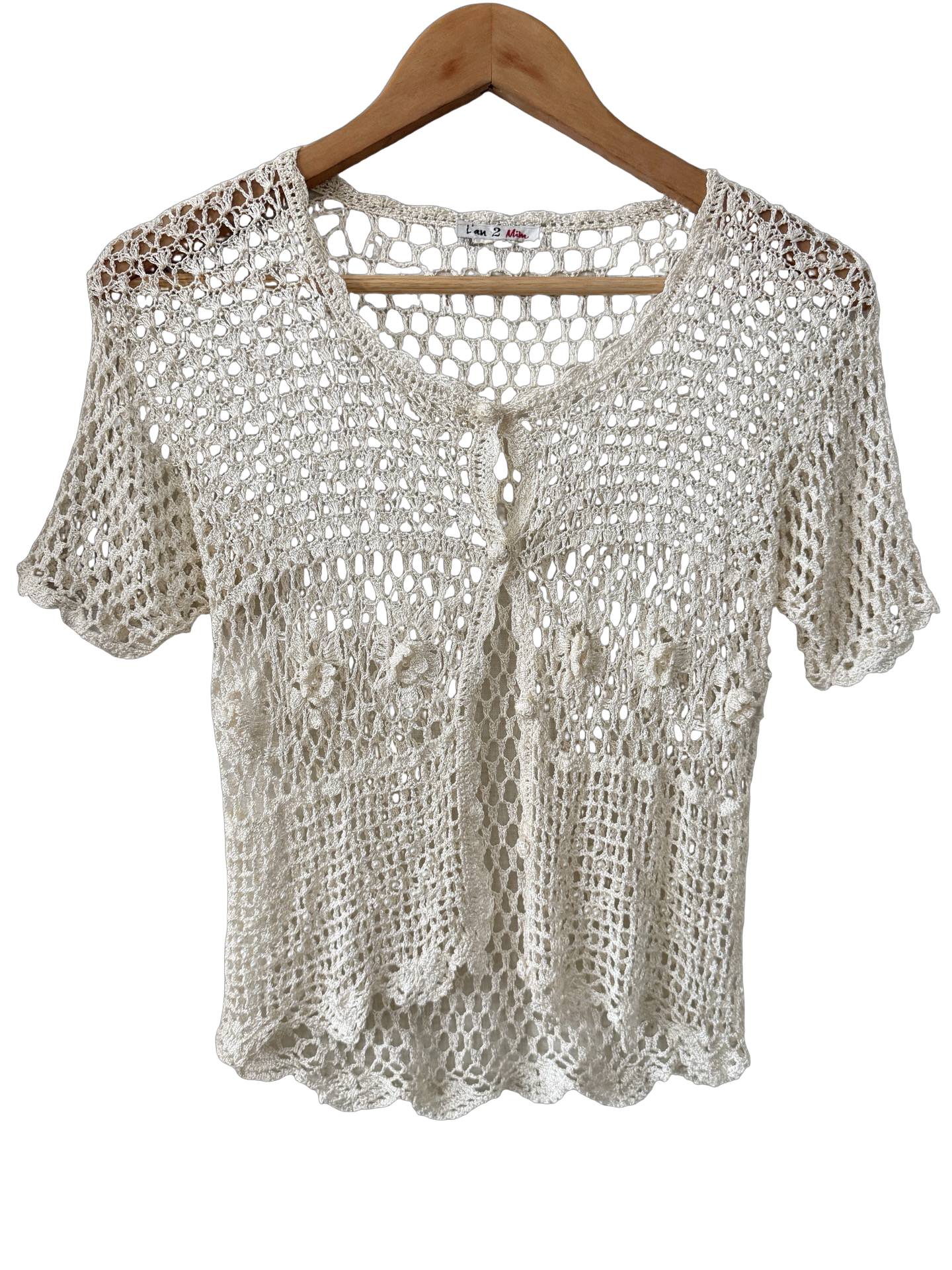 Vintage 90s Pearl Crochet Floral Cardigan Top (S-M)
