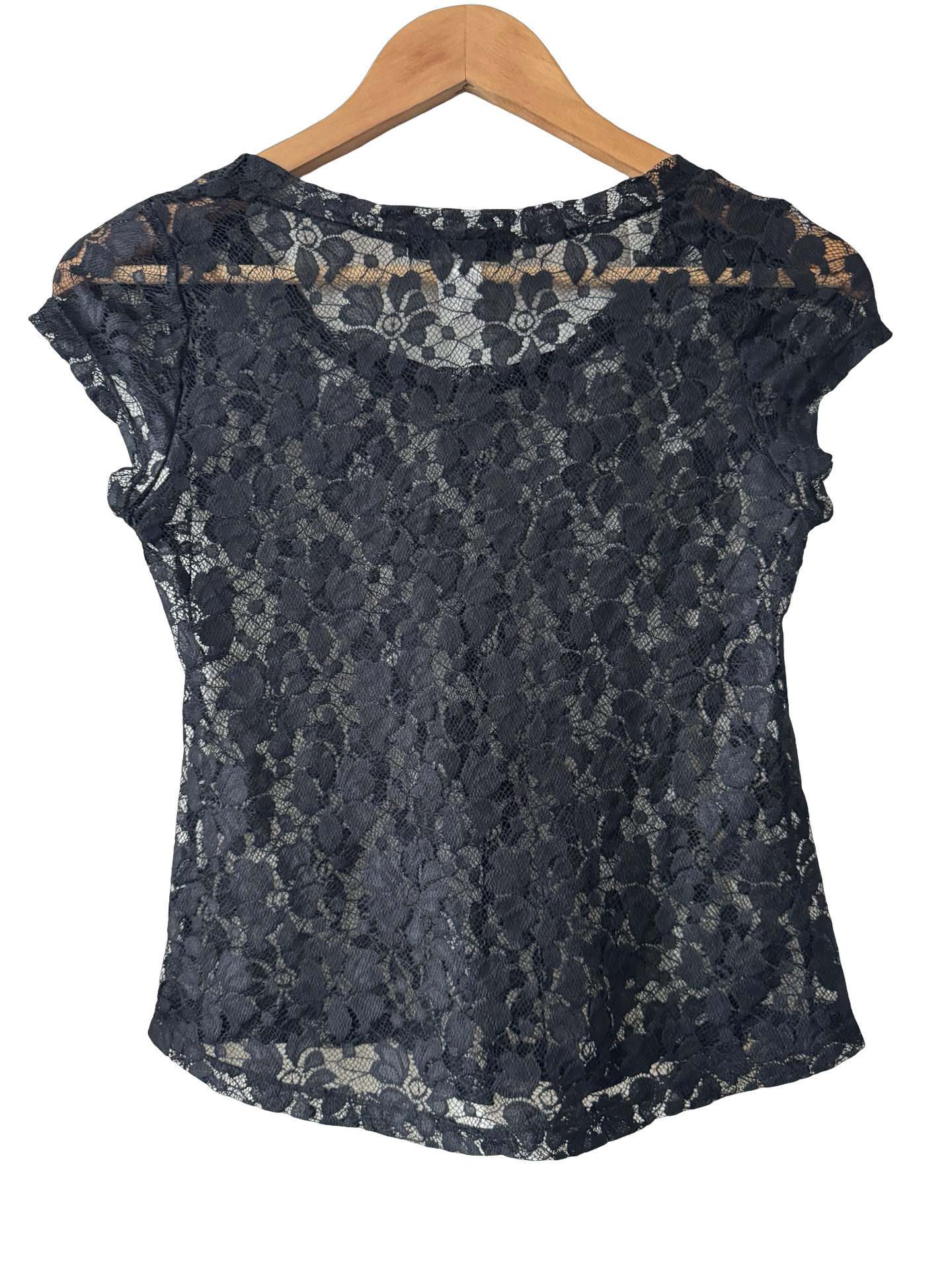 Vintage 90s Black Floral Lace Baby Tee (S)