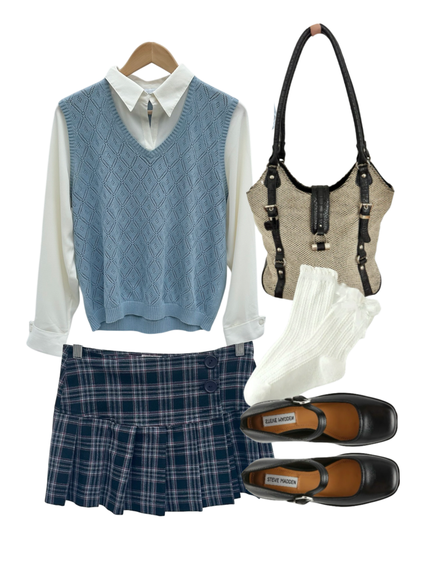 Vintage 90s Layered Vest Collared Blouse (M)