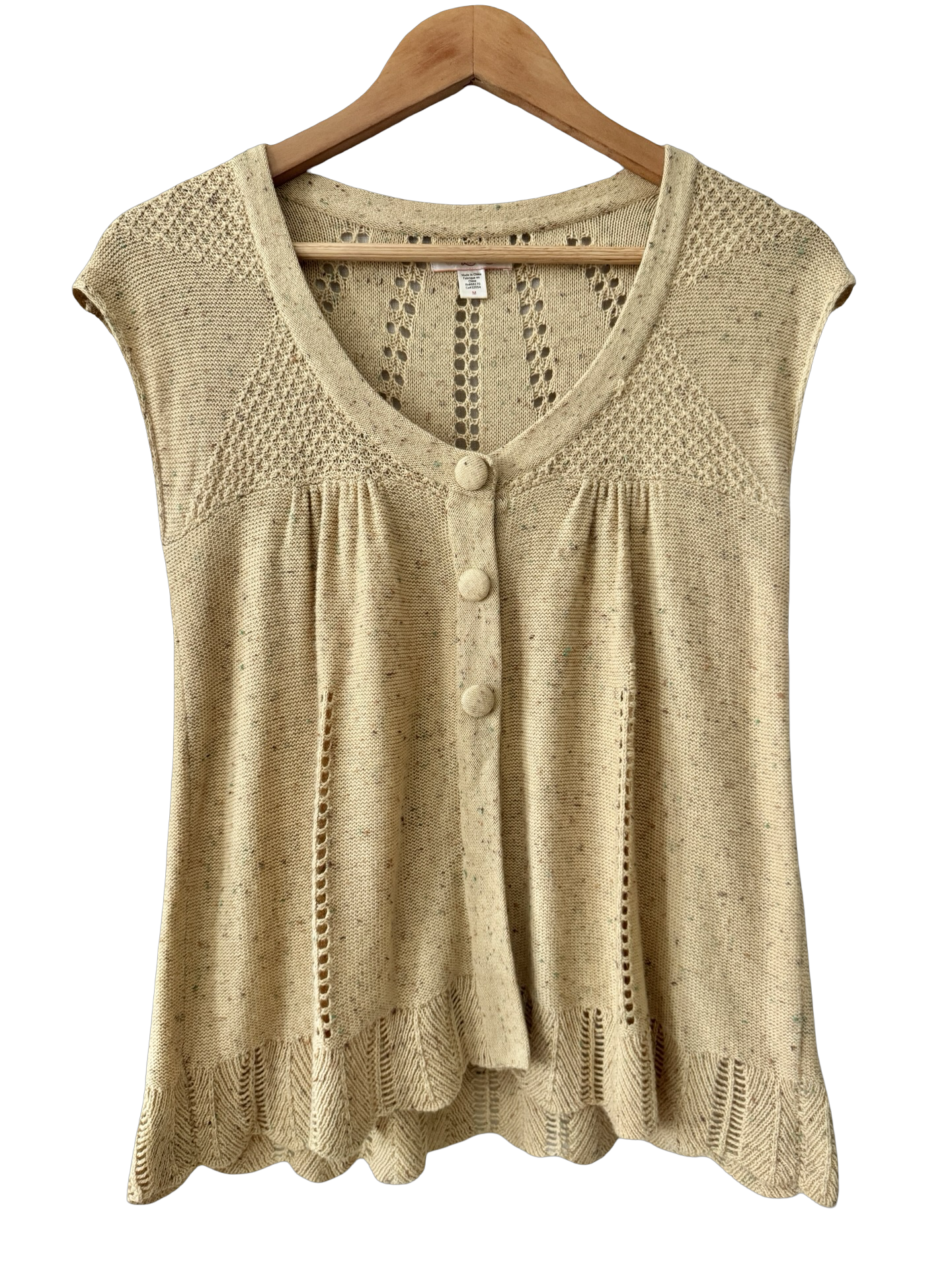 Vintage Y2K Lemon Oatmeal Open-Knit Button Top (M)