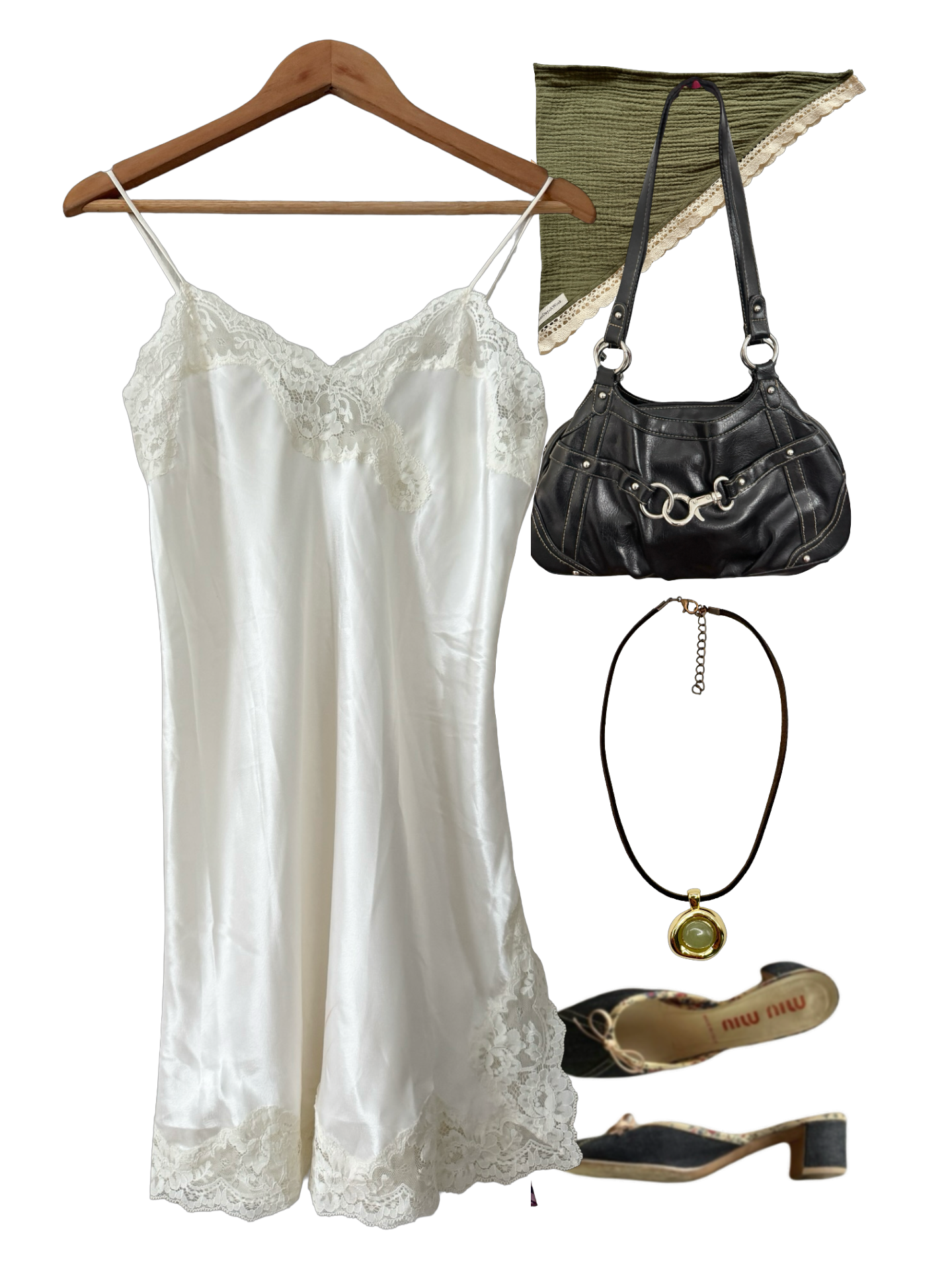 Vintage 90s Ivory Moon Lace Mini Slip Dress (S)