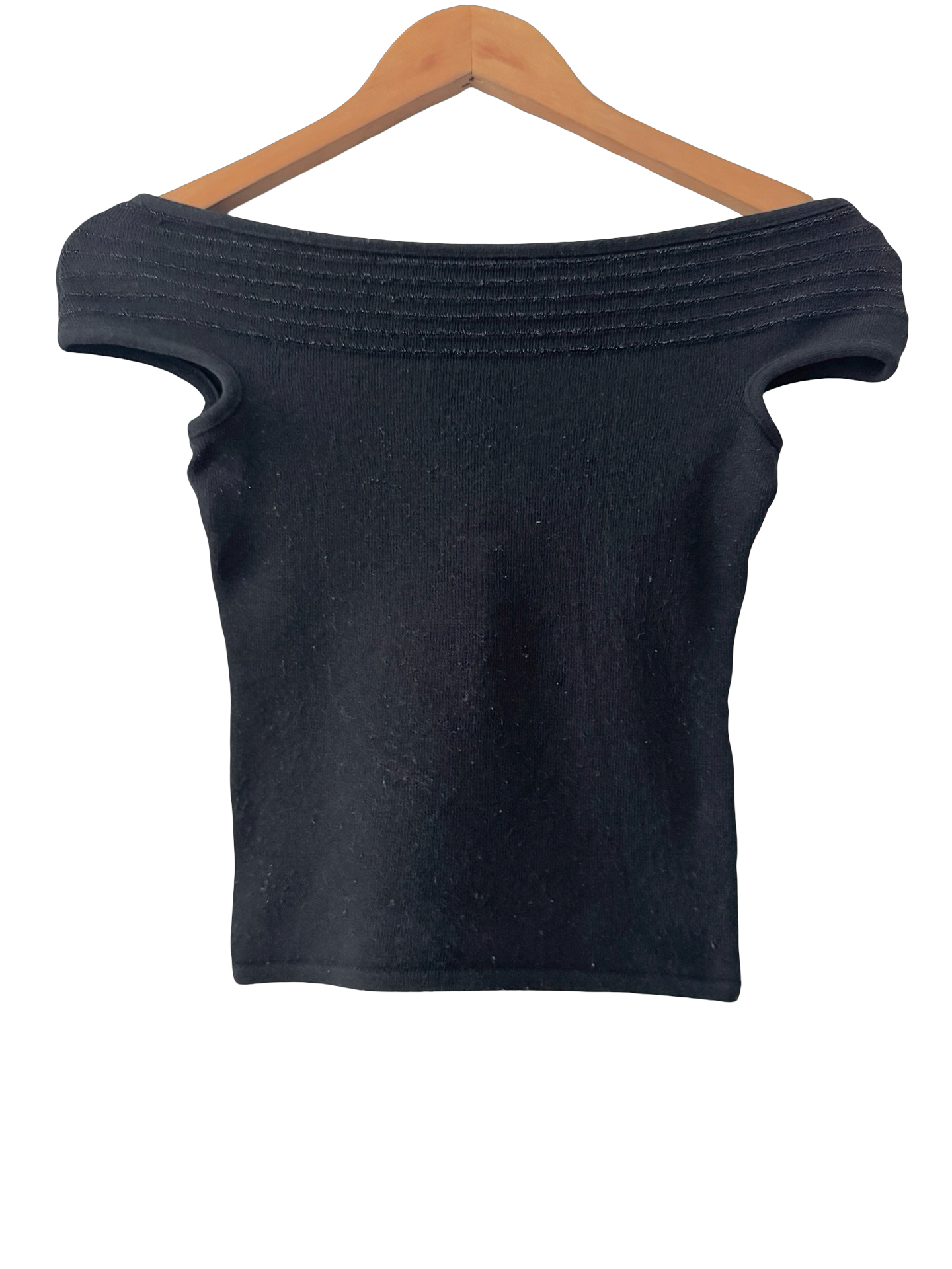 Vintage 90s Black Off-the-Shoulder Knit Top (XS/S)