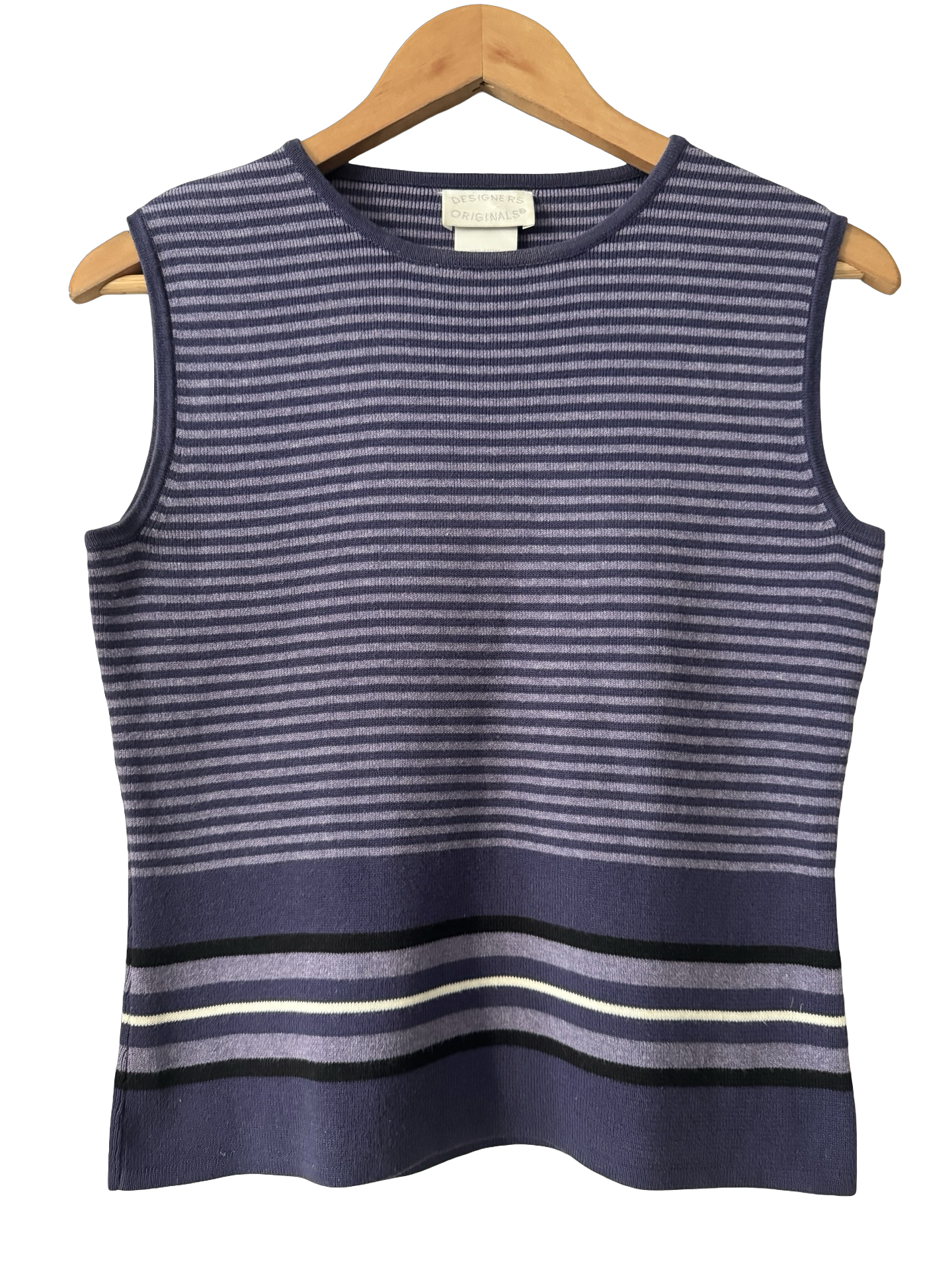 Vintage 90s Indigo Notes Striped Sleeveless Knit (M)