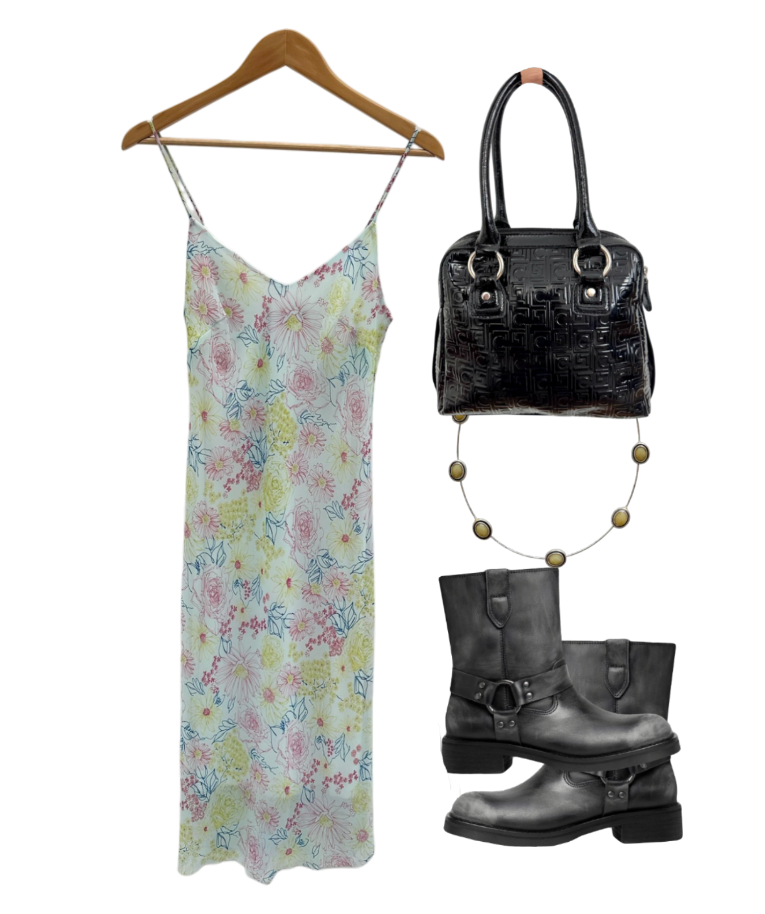Vintage 90s Squiggle Floral Midi Dress (S)