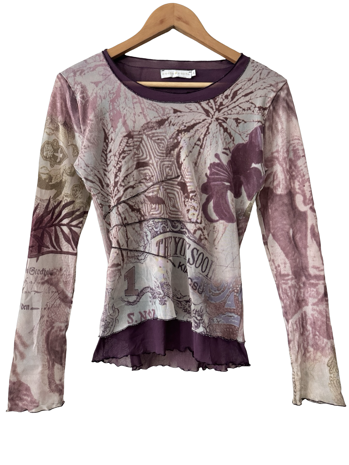 Vintage 90s French Plum Scrapbook Mesh Top (M/L)