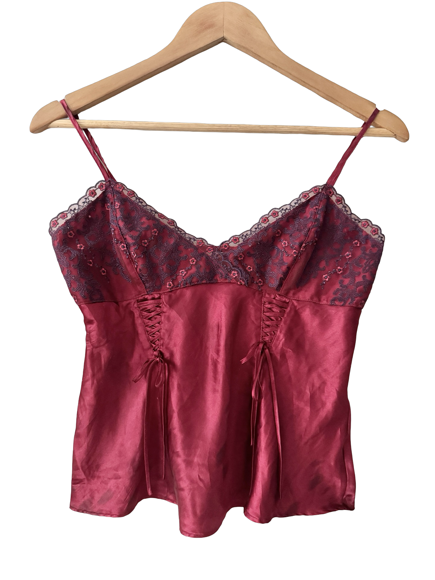 Vintage 90s French Cherry Wine Lace Cami (S)