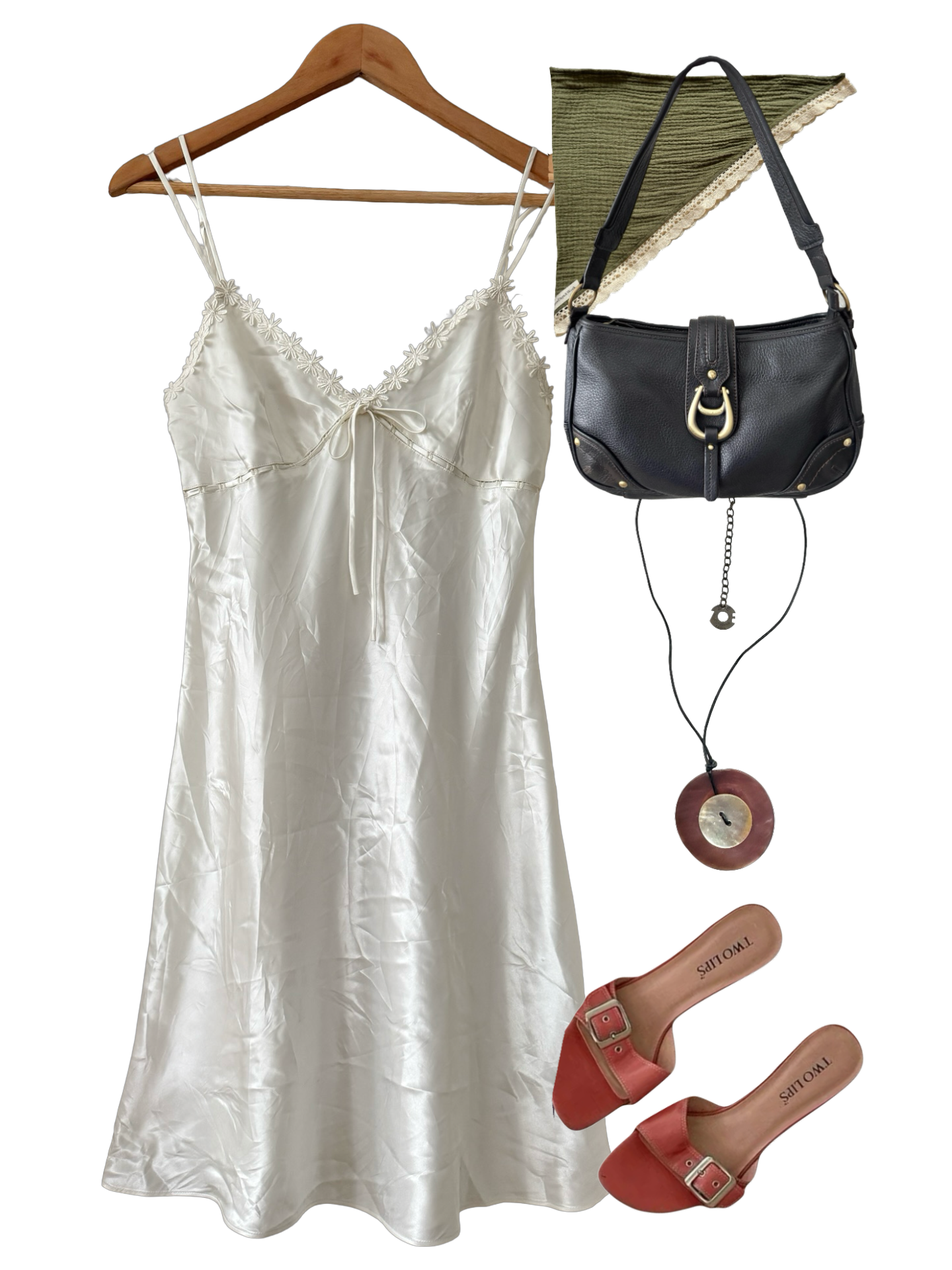 Vintage Y2K Daisy Applique Satin Slip (S/M)