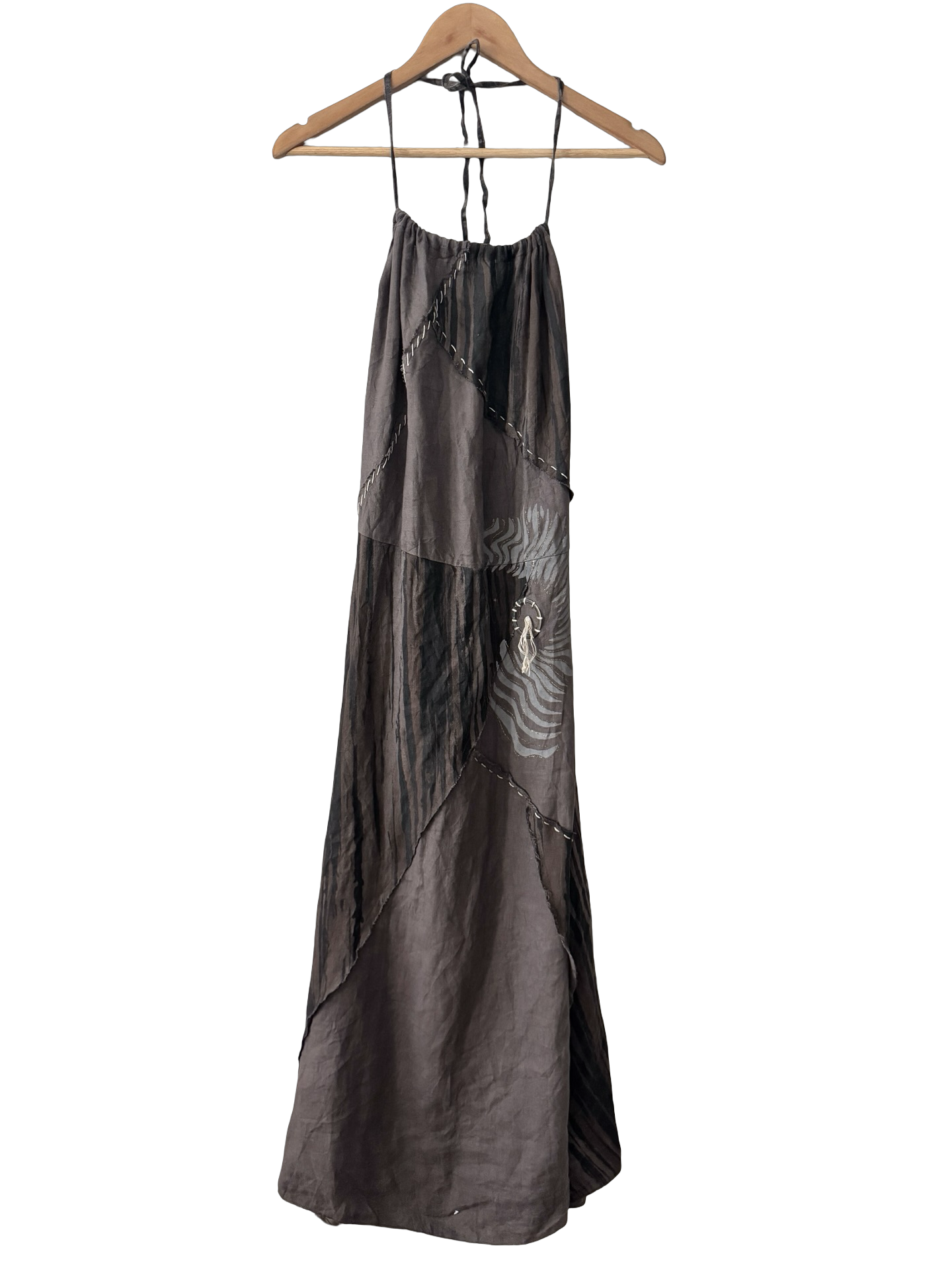 Vintage 90s French Chocolate Patchwork Maxi Dress (L)