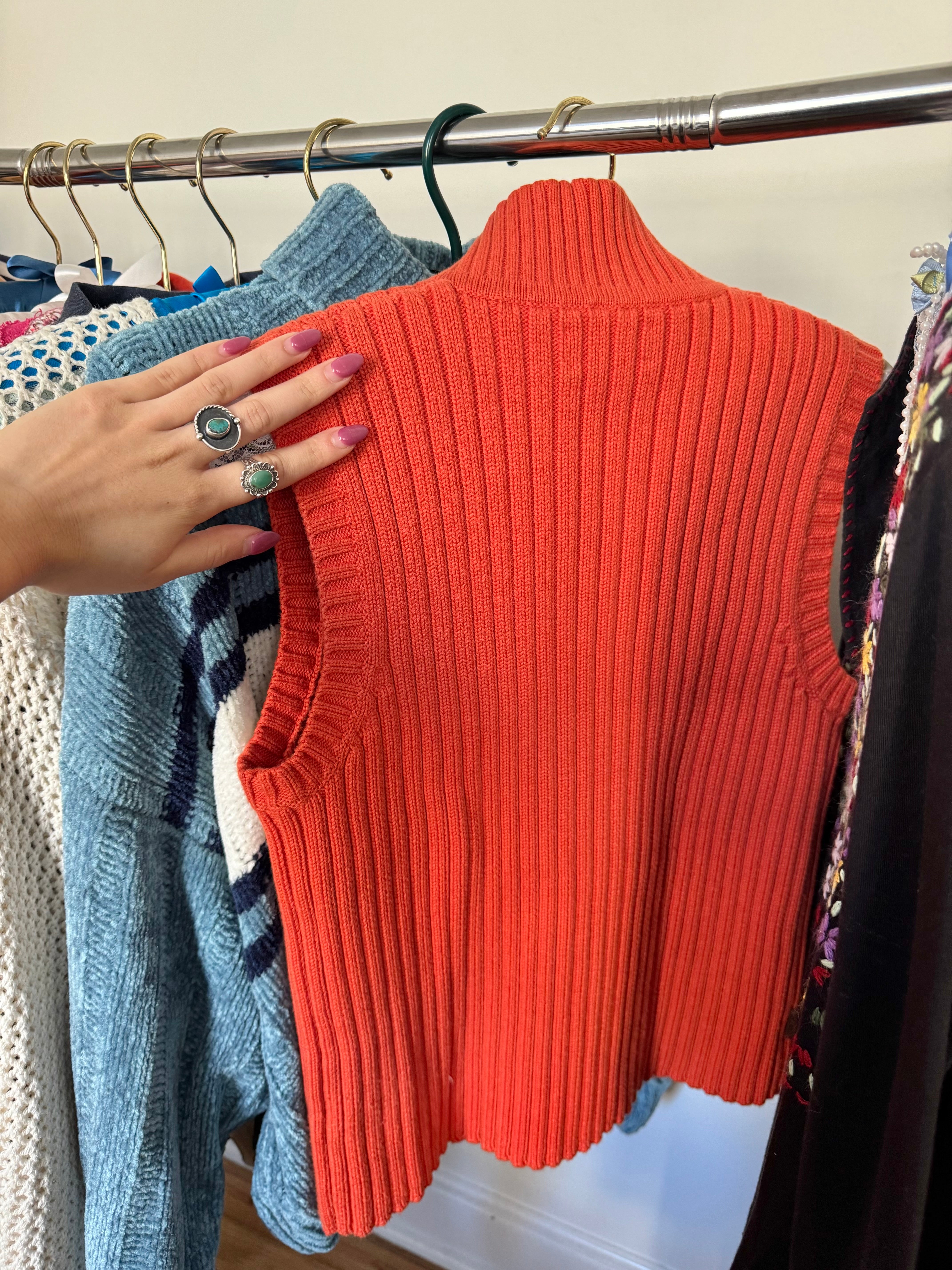 Vintage 90s Ralph Lauren Tangerine Ribbed Zip Vest (S/M)