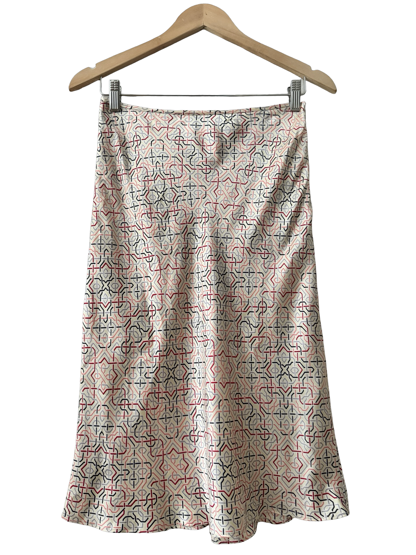 Vintage 90s Silk Geometric Midi Skirt (S)