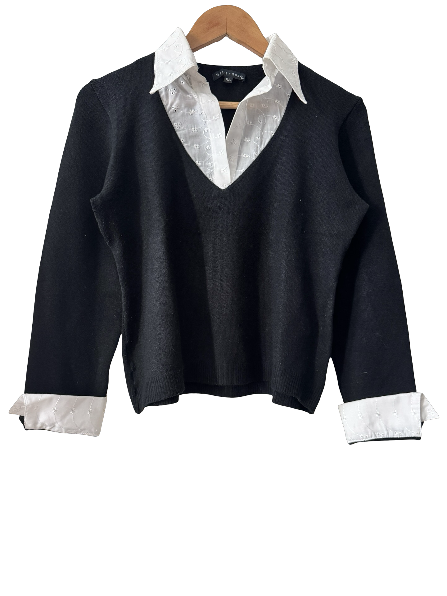 Vintage 90s Black Tie Eyelet Collar Knit (M/L)